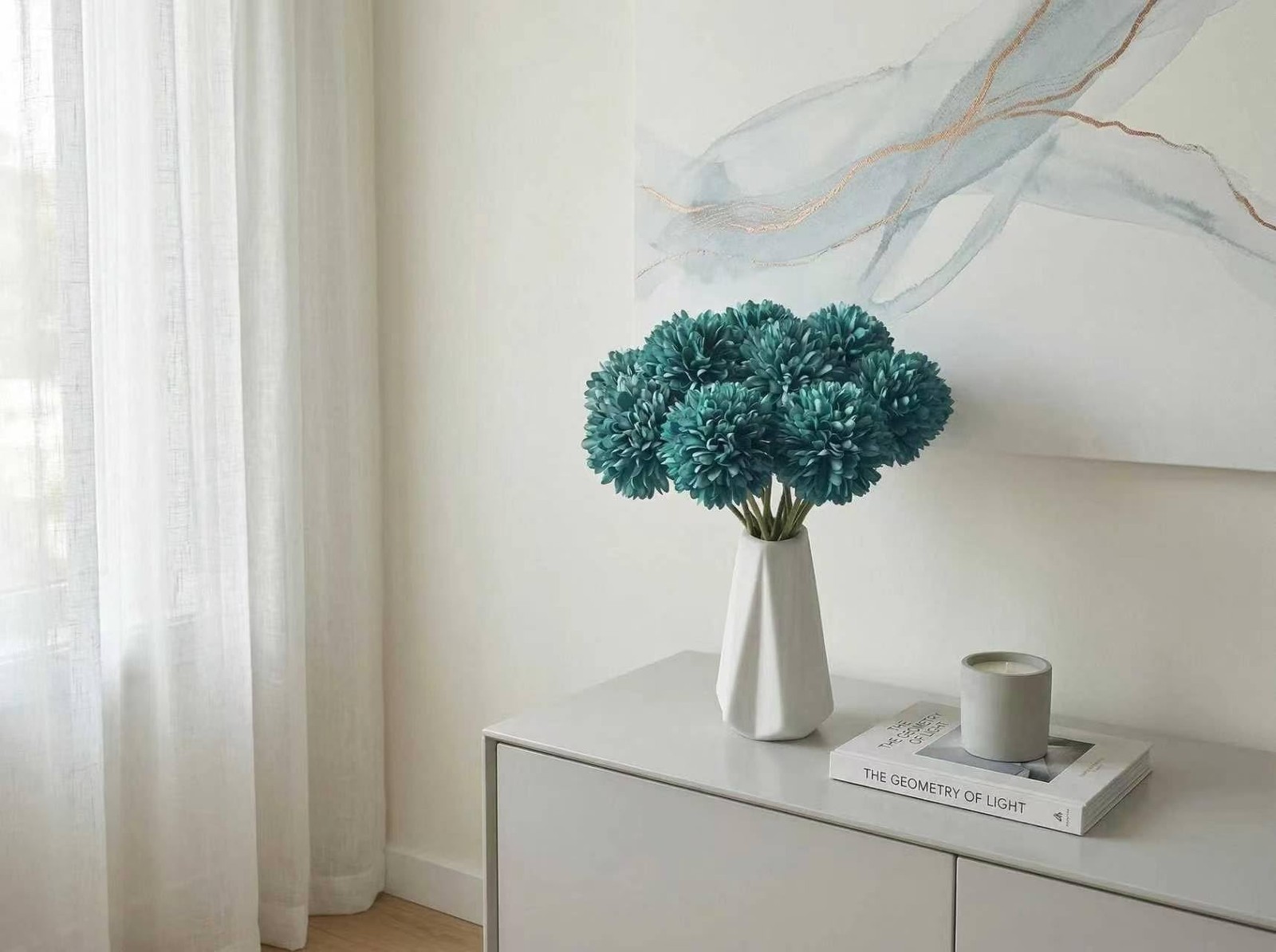 Teal Chrysanthemum Artificial Mums Flowers Home Centerpiece Silk Decor 12 PCS