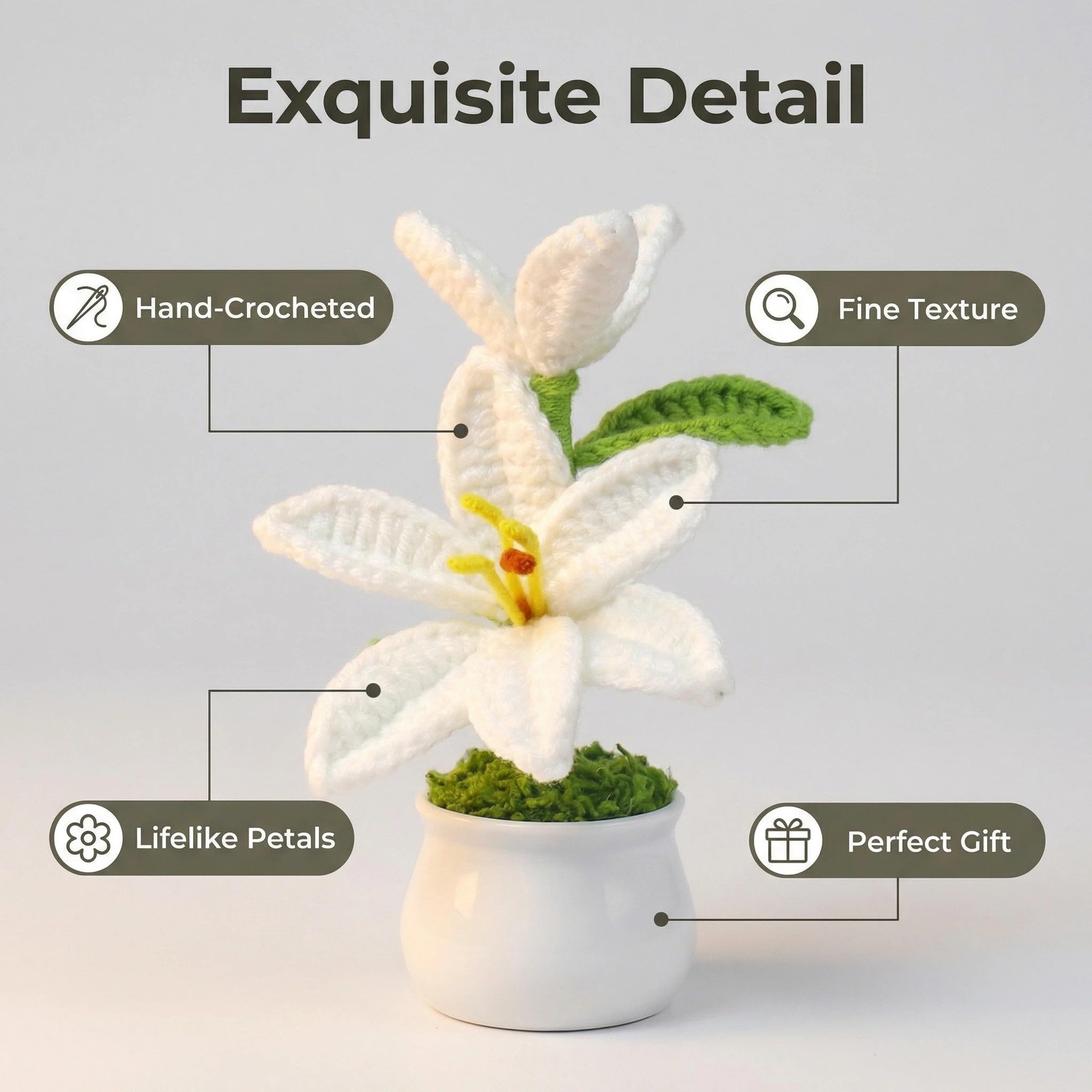 Handmade Potted Crochet Lily Flower, Artificial Lily Flower Pot with Realisti…