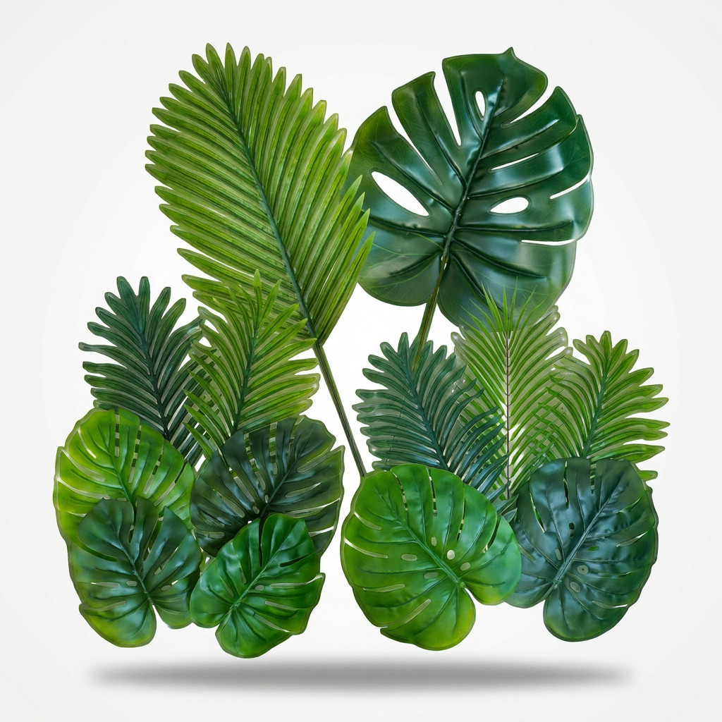 13 Pcs Tropical Faux Monstera and Palm Leaves Set Luau Wedding Decor