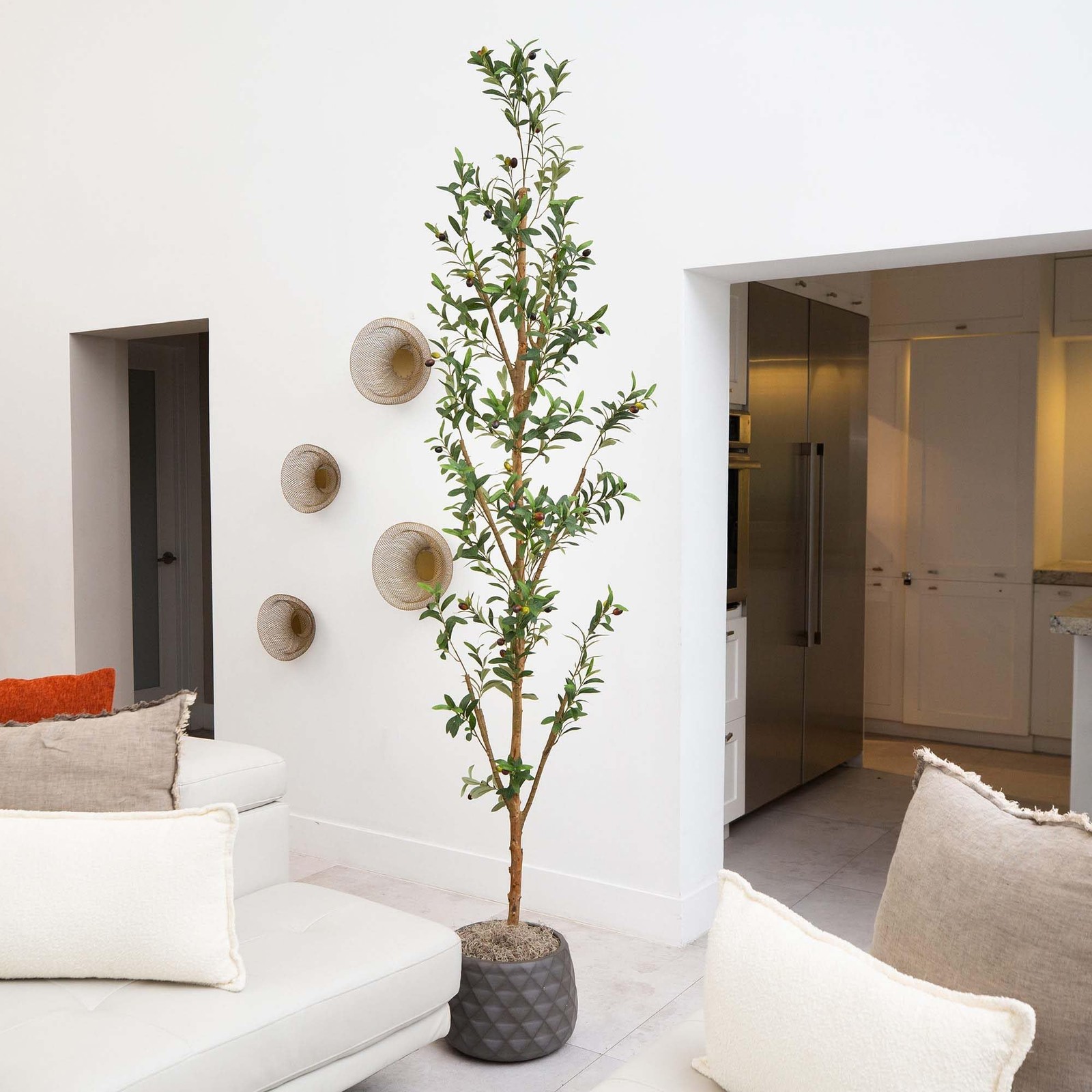 8Ft Artificial Olive Tree With Natural Trunk And Faux Olives For Home Decor