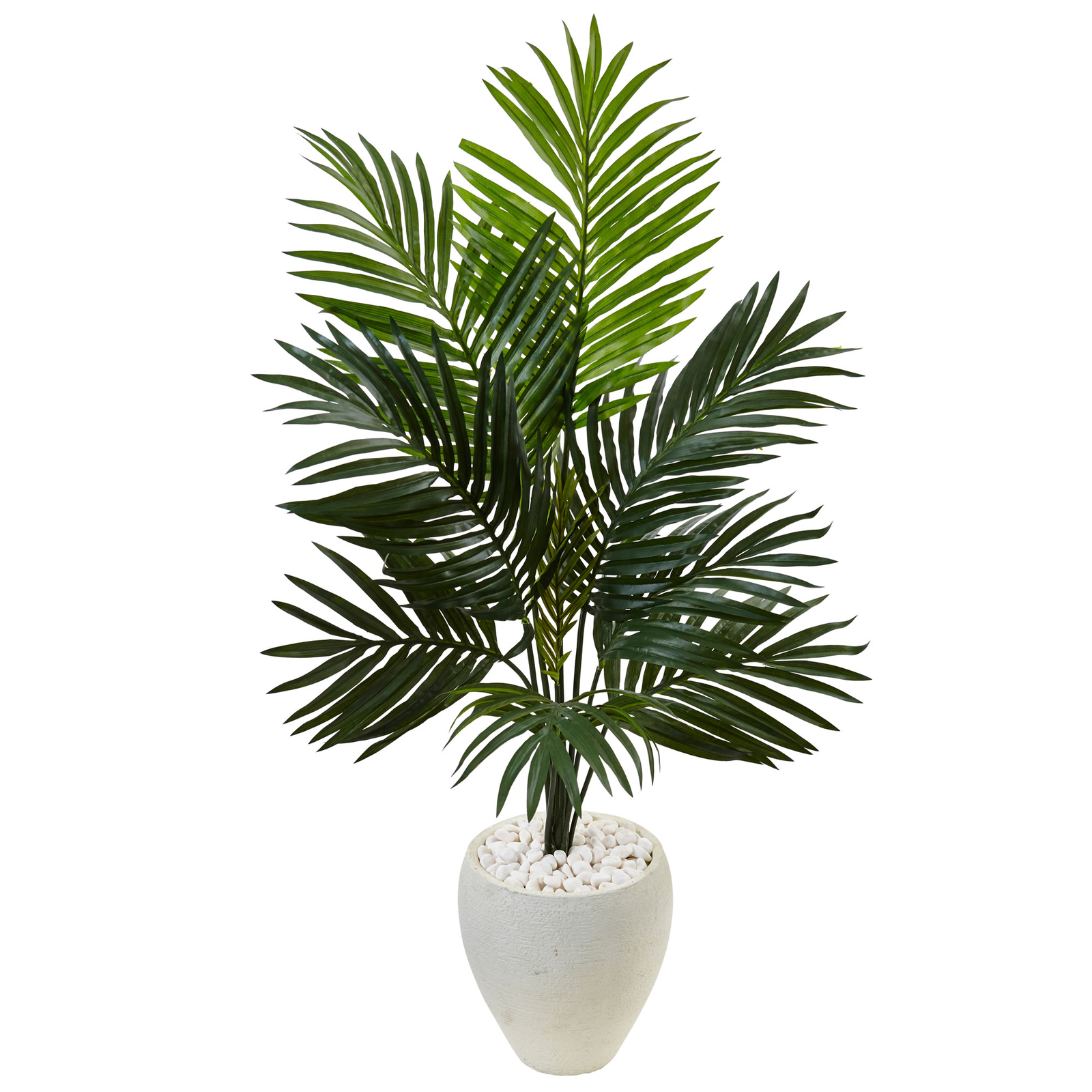 Nearly Natural 4.5’ Kentia Palm Tree in White Oval Planter Realistic Home Decor