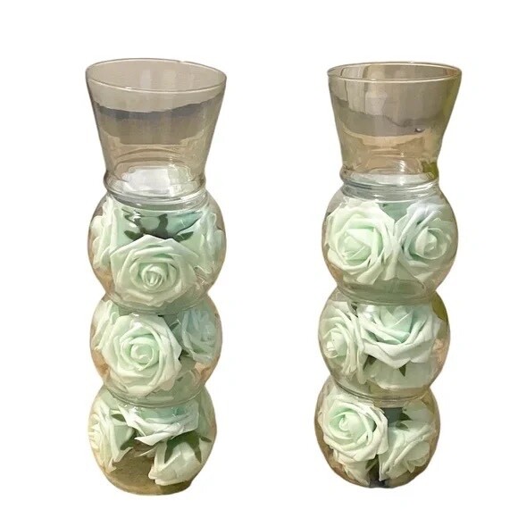 NWOT Custom Artificial Rose Flower Vase/Candle Holder