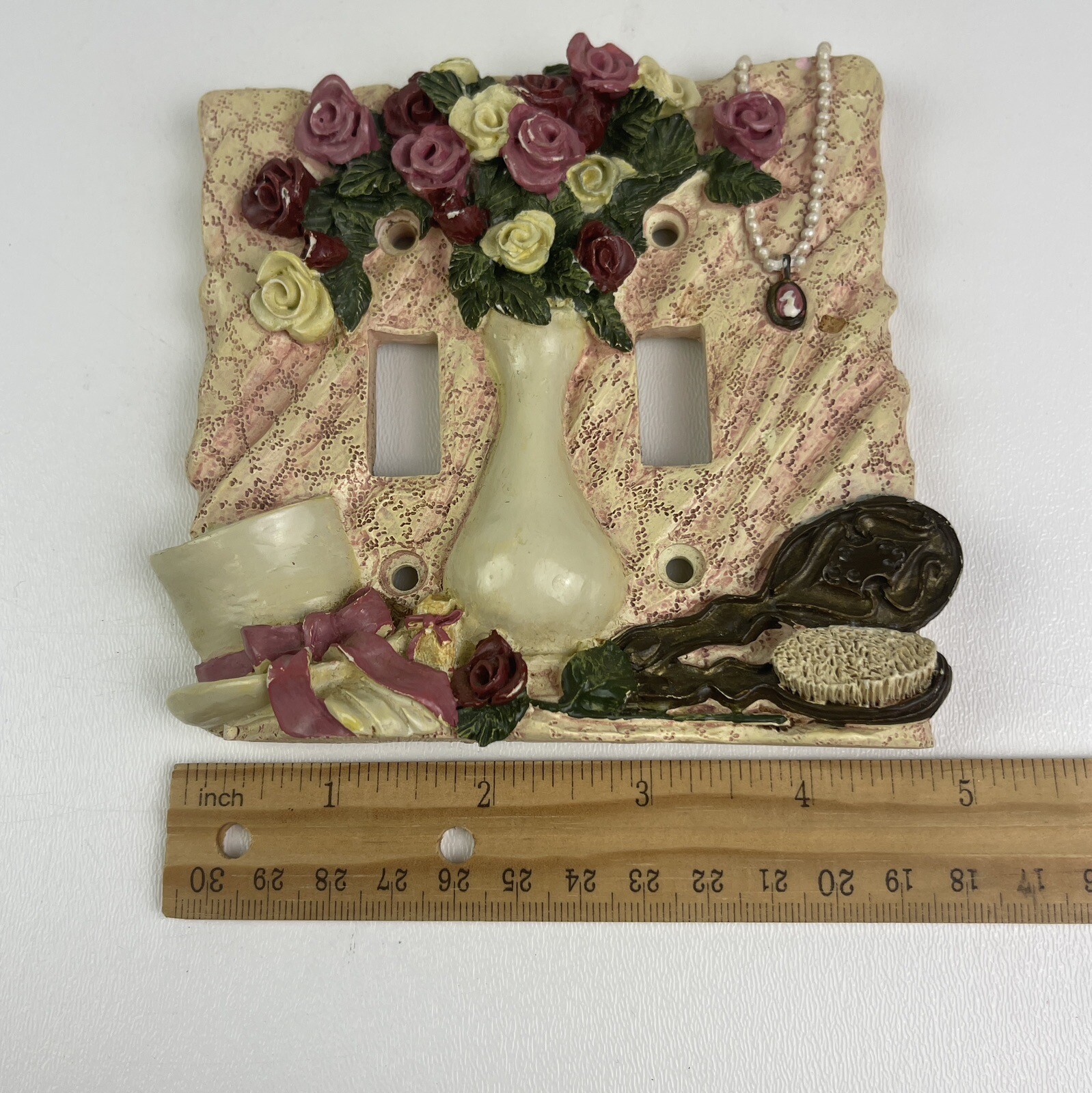 Figi Graphics Vintage Rose Double Wallplate Handpainted Dusty Rose Pink Cream