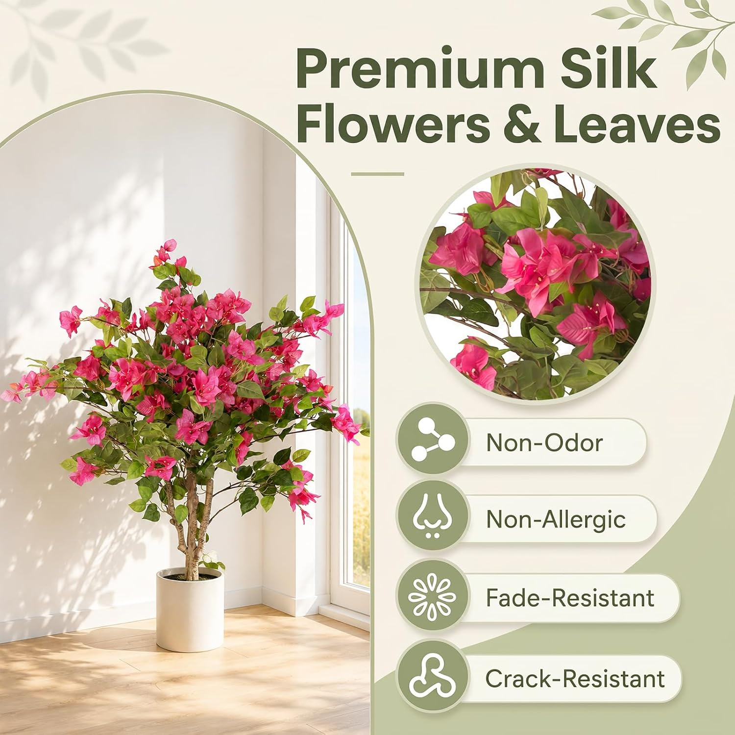 3FT Artificial Bougainvillea Tree, Faux Bougainvillea for Indoor Outdoor Decor,