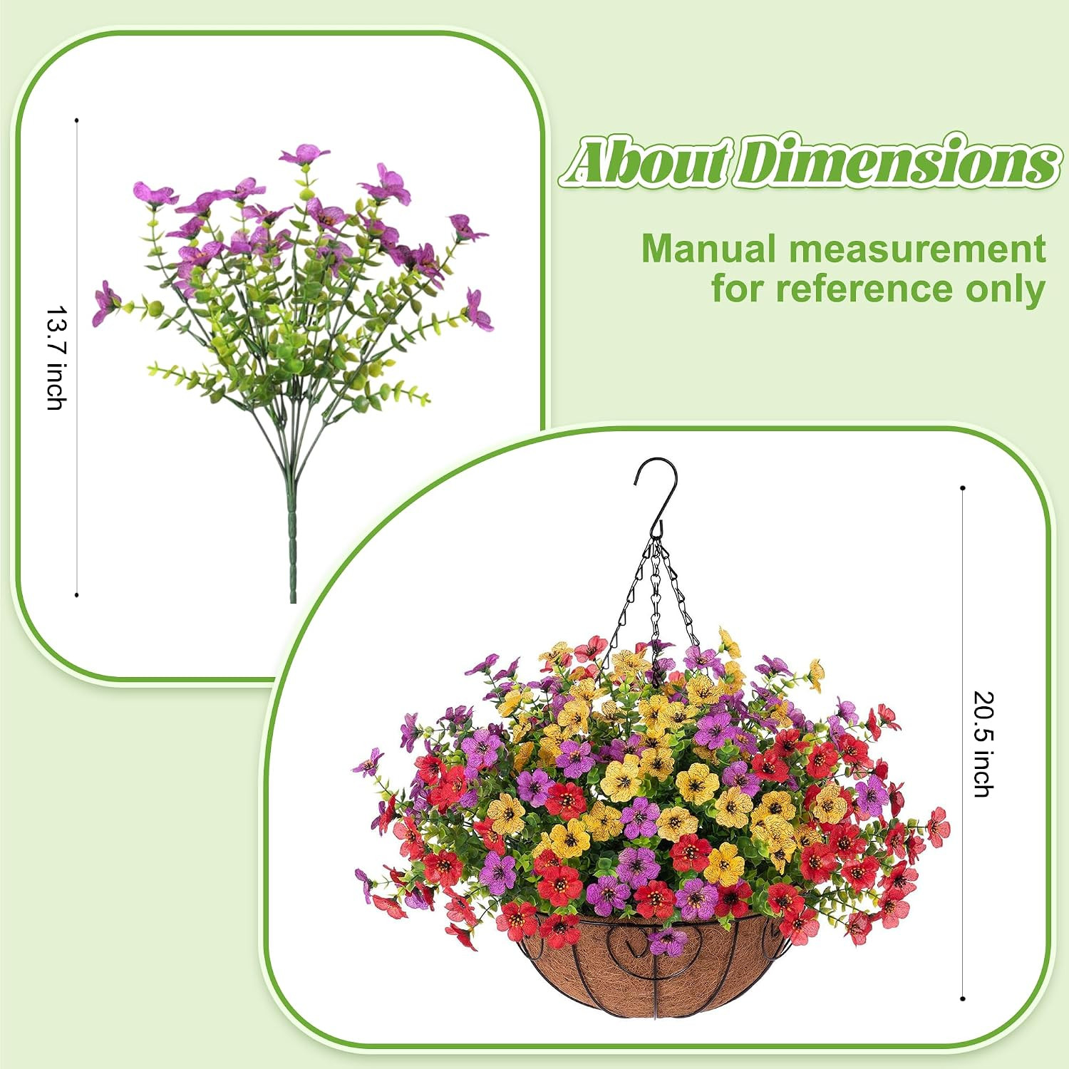 Artificial Faux Hanging Plants Flowers Basket for Spring Outdoor Decoration, Fak