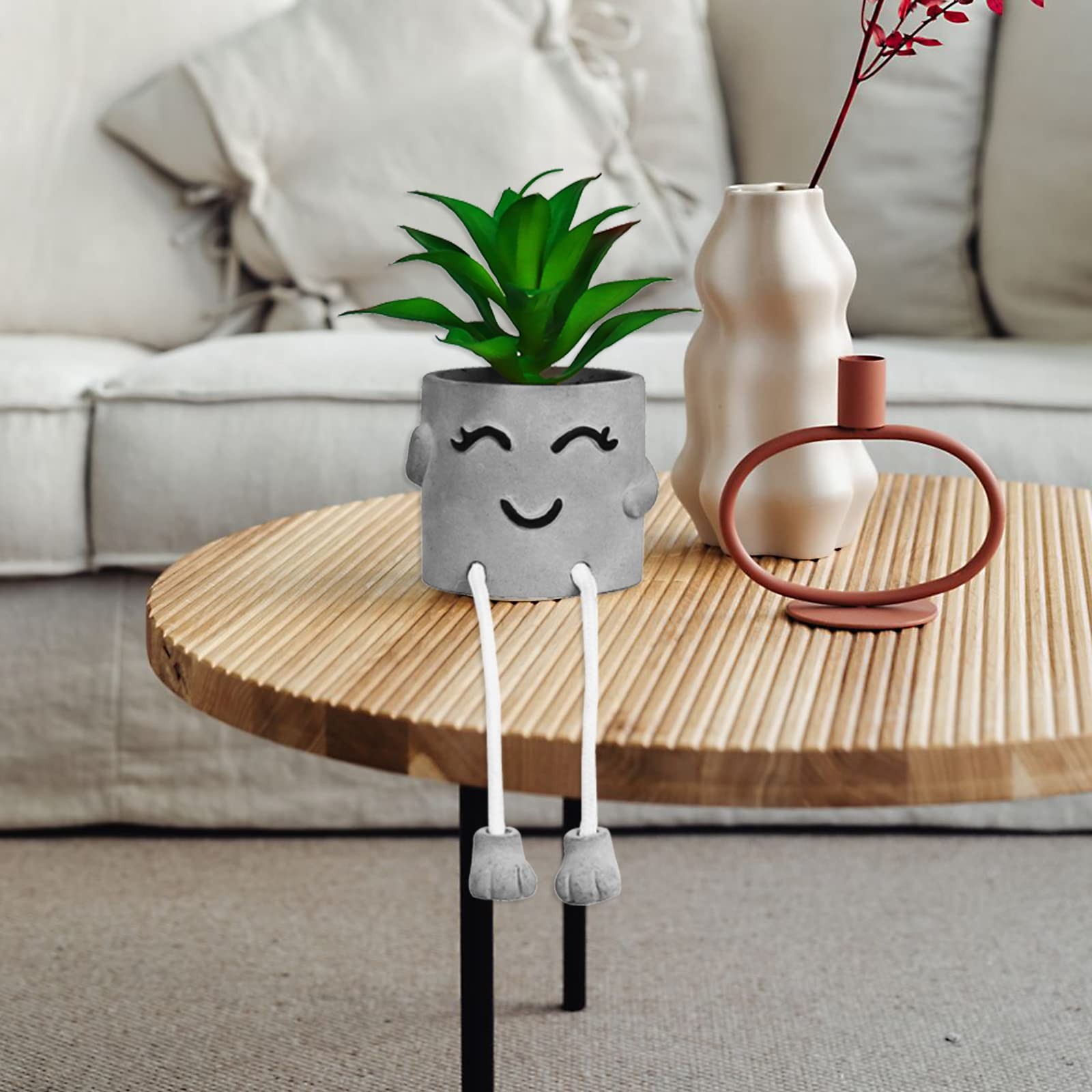Artificialplant Succulents in Cement Pots with Hanging Leg, Kitchen Shelf Dec…