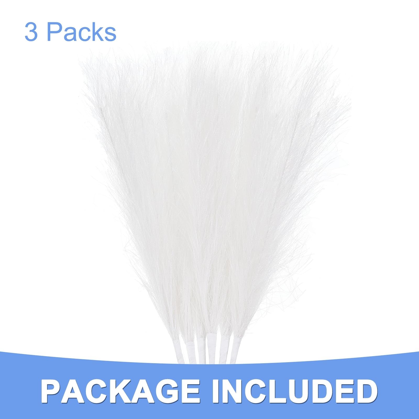 17.7-inch White Faux Pampas Grass 3 Pack Artificial Stems for Vase Filler