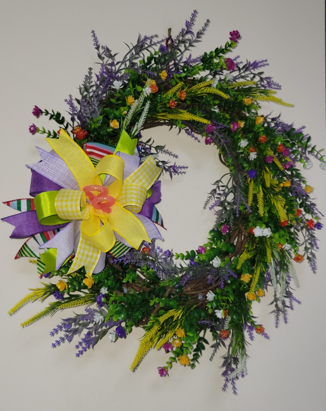 Flower WREATH Two Bows 2-in-1 FALL Spring everyday GRAPEVINE Front Door Wall