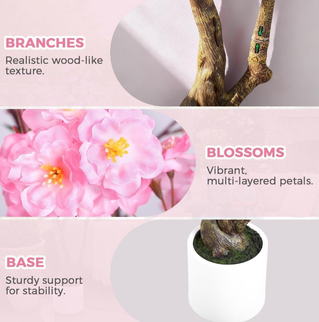 Artificial Pink Cherry Blossom Tree Topiary 7 ft in White Pot Floral Decor