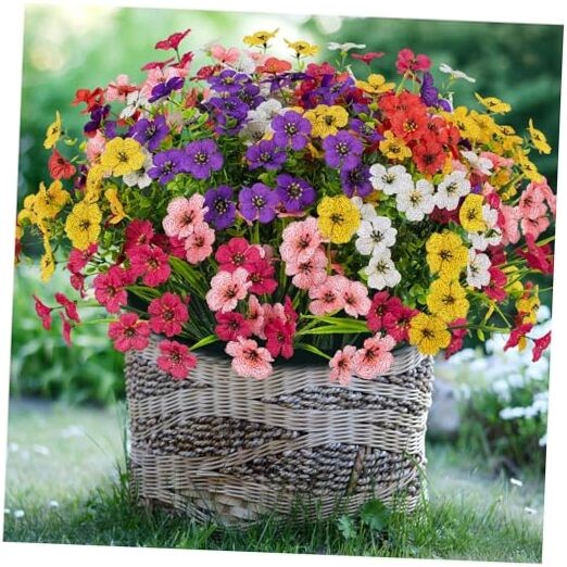 24 Bundles Lifelike Outdoor Artificial Flowers, UV Protected No 6 Color Mix