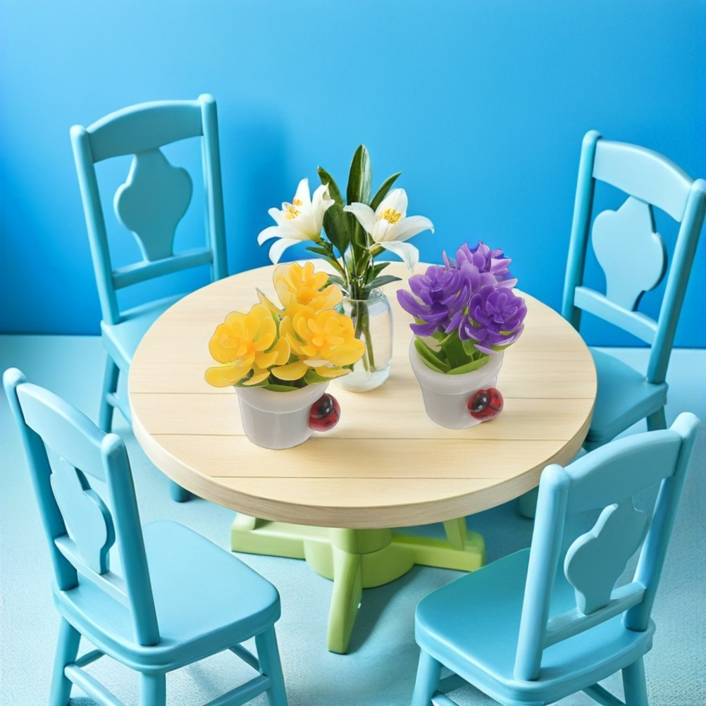 8Pcs Mini Resin Potted Flower Ornaments Assorted Color for Car Use