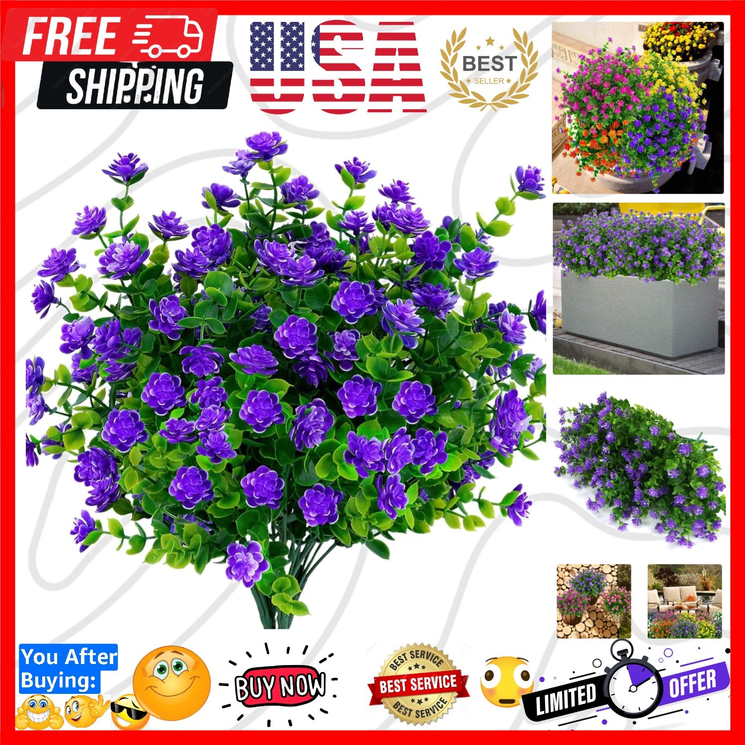 Artificial Flowers Fake Outdoor UV Resistant Boxwood Plants Shrubs 4 Pack, Fa…
