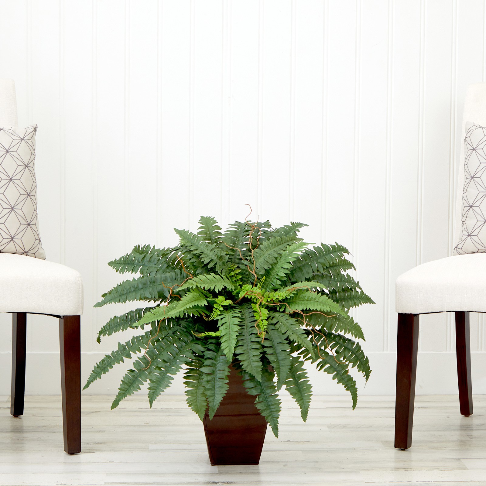 Nearly Natural 23″ Boston Fern w/ Tapered Bronze Square Metal Planter DIY KIT