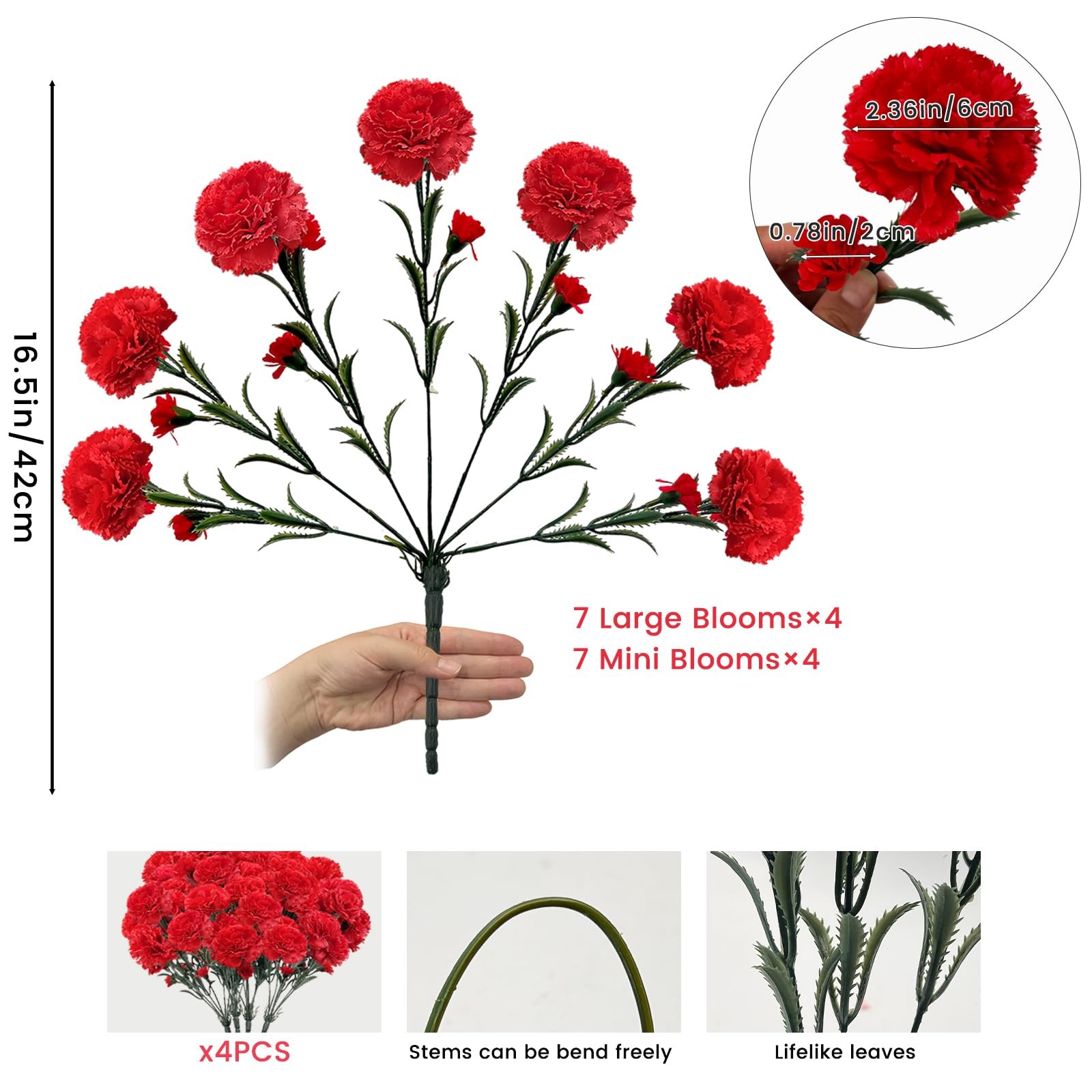 SNAIL GARDEN 28 Large Blooms Artificial Carnations Bulk with 28 Mini Blooms, …