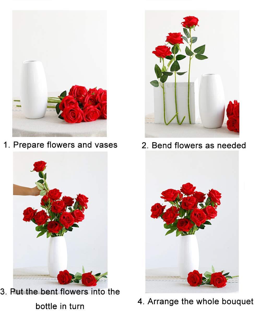 Hawesome 12PCS Artificial Silk Flowers Realistic Roses Bouquet Long Stem for …