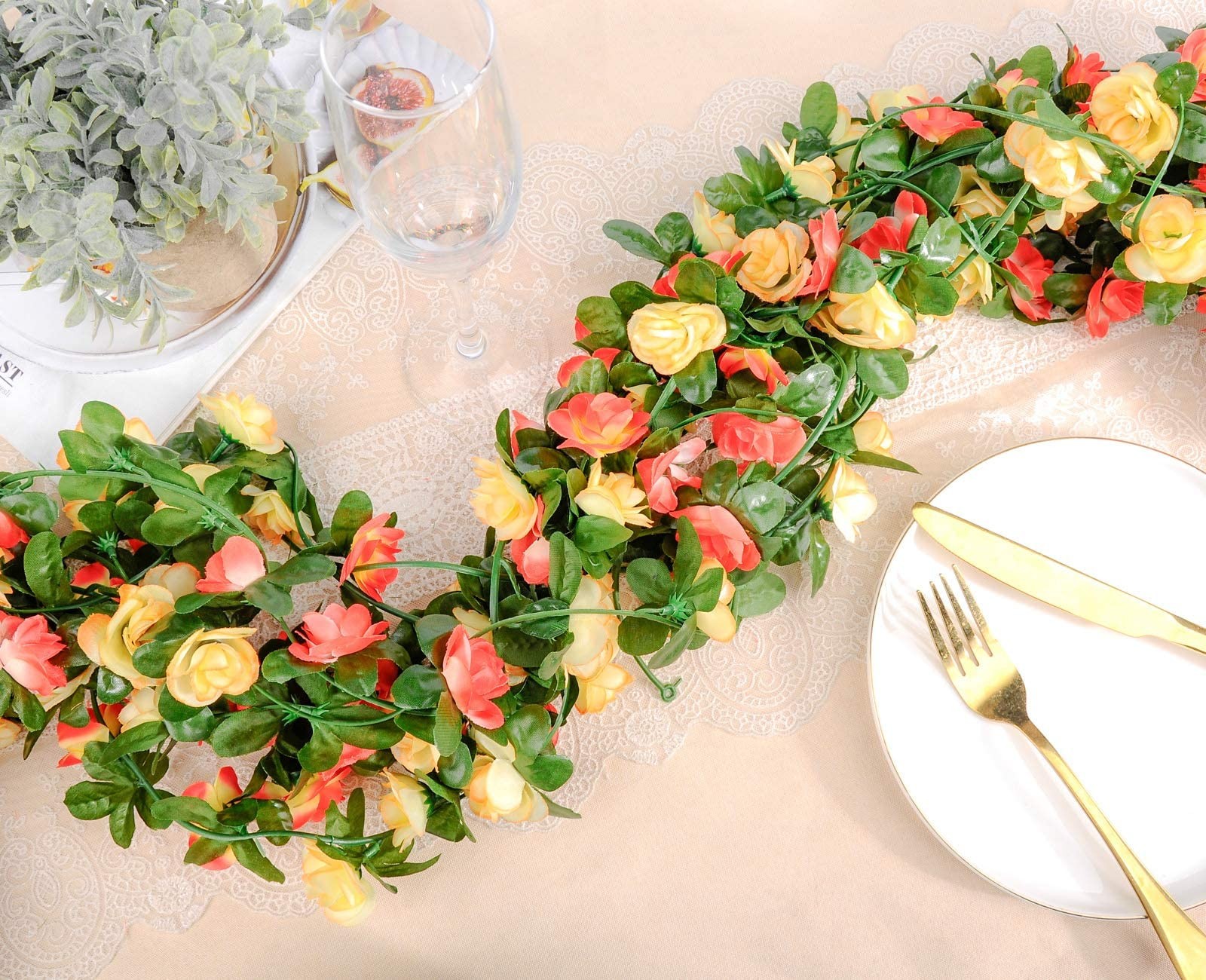 9Pcs 74FT Flower Garland Artificial Rose Arch Vines Fake Spring Floral Garlan…