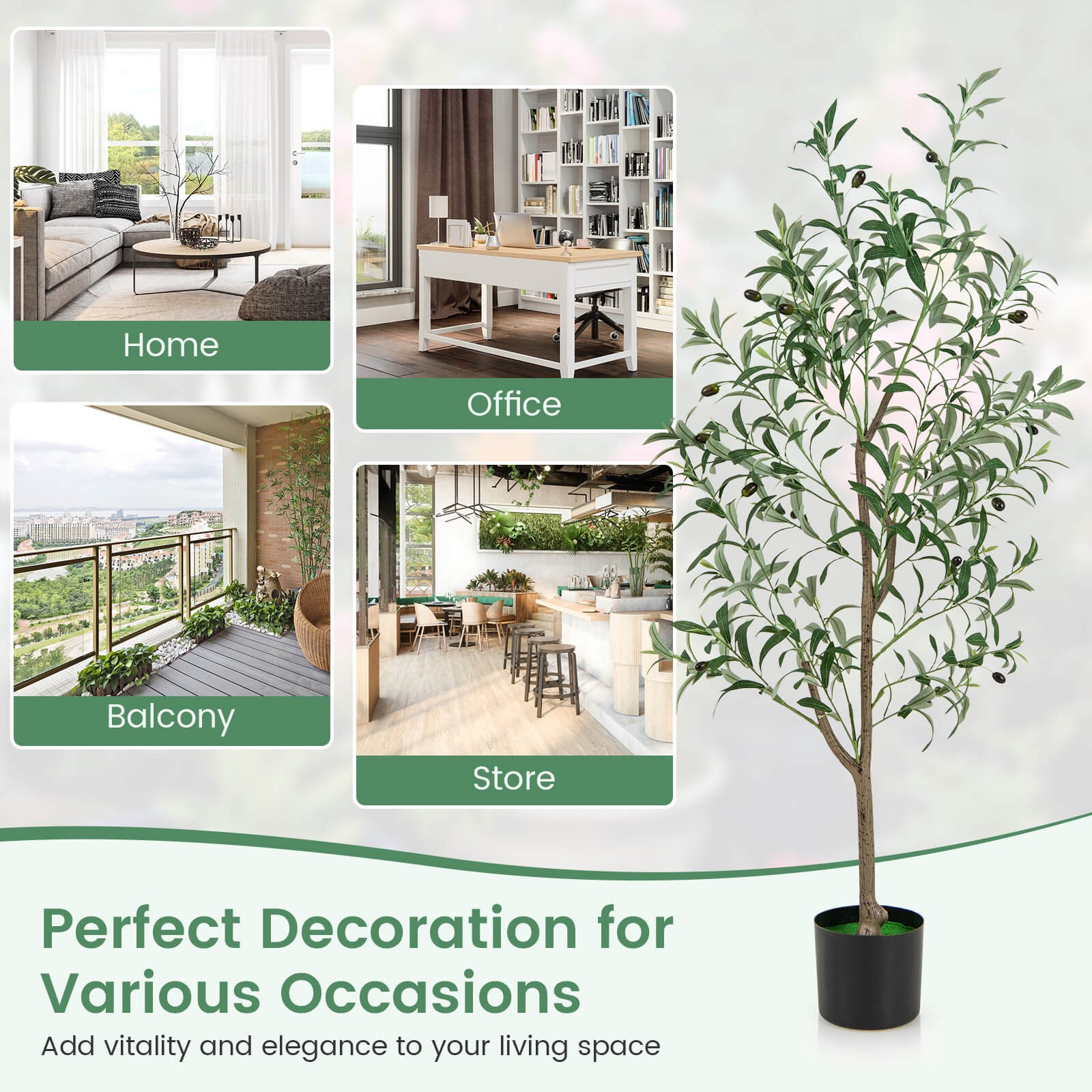 2 PCS 4.5 FT Tall Artificial Olive Tree Fake Potted Trees w/ Realistic Fruits