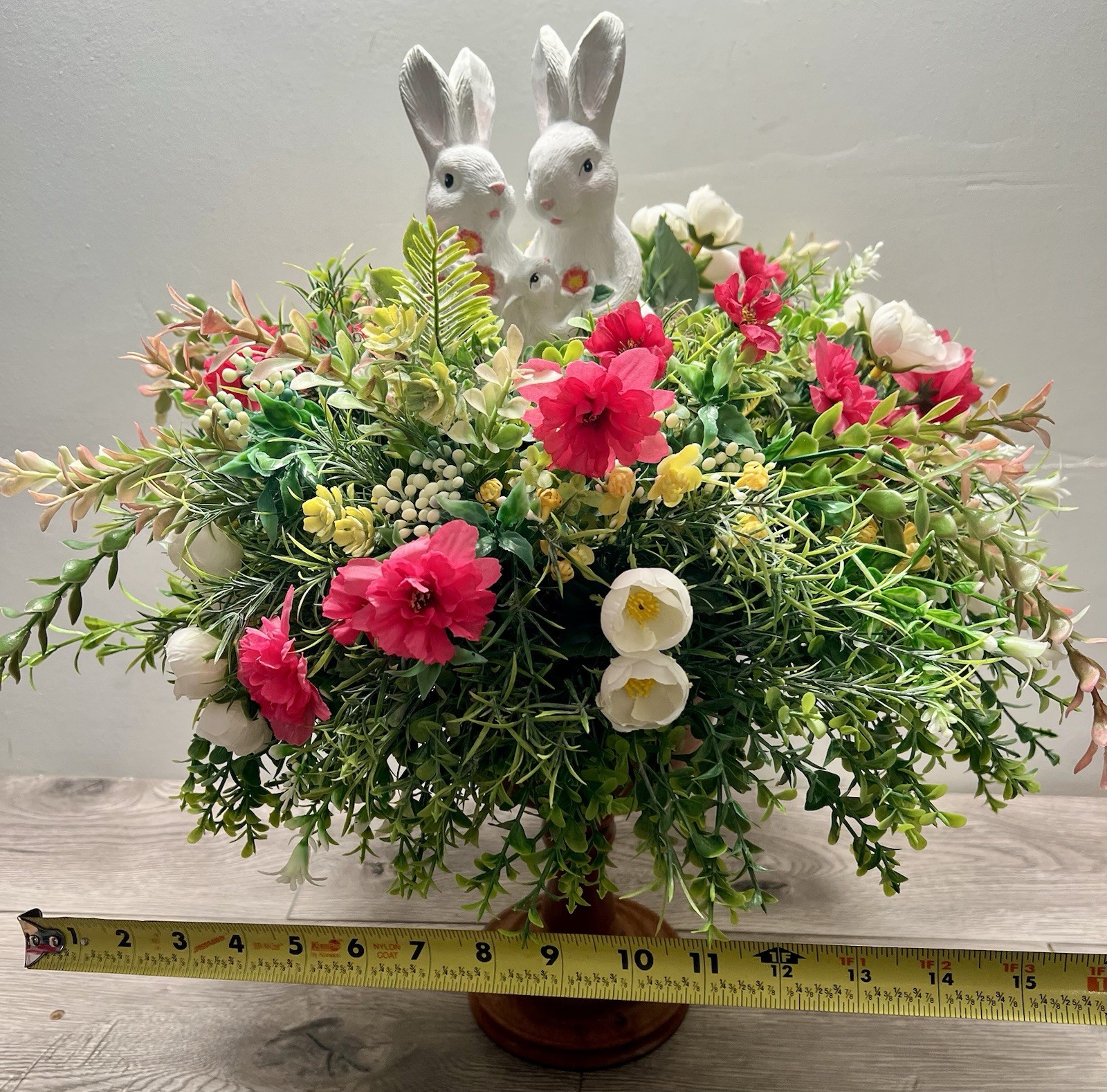 Spring Easter Candle Stick Floral Arrangement Greenery Flowers Rabbit