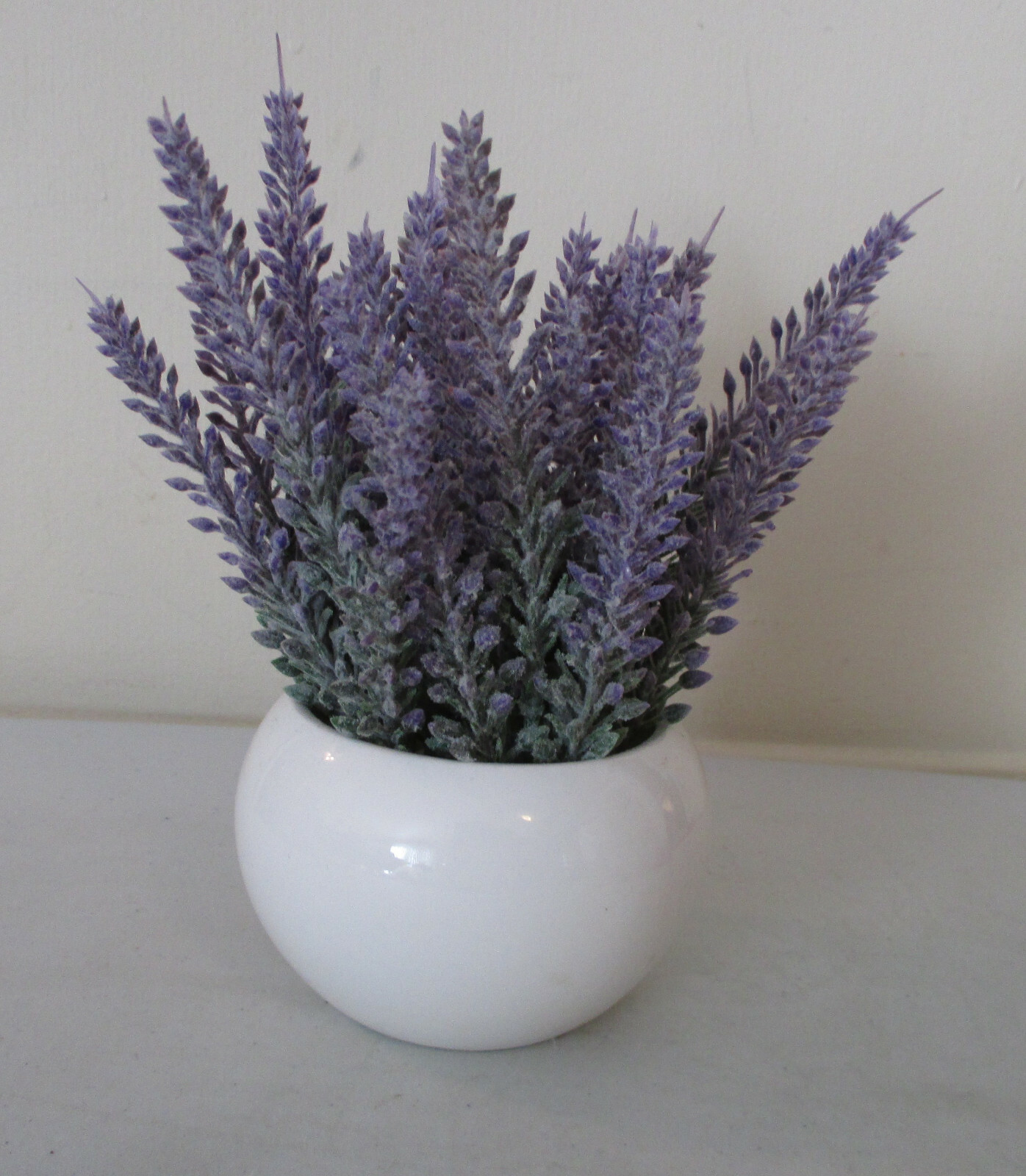 Artificial Lavender Plant 7 inches tall in White Pot 4 in diameter