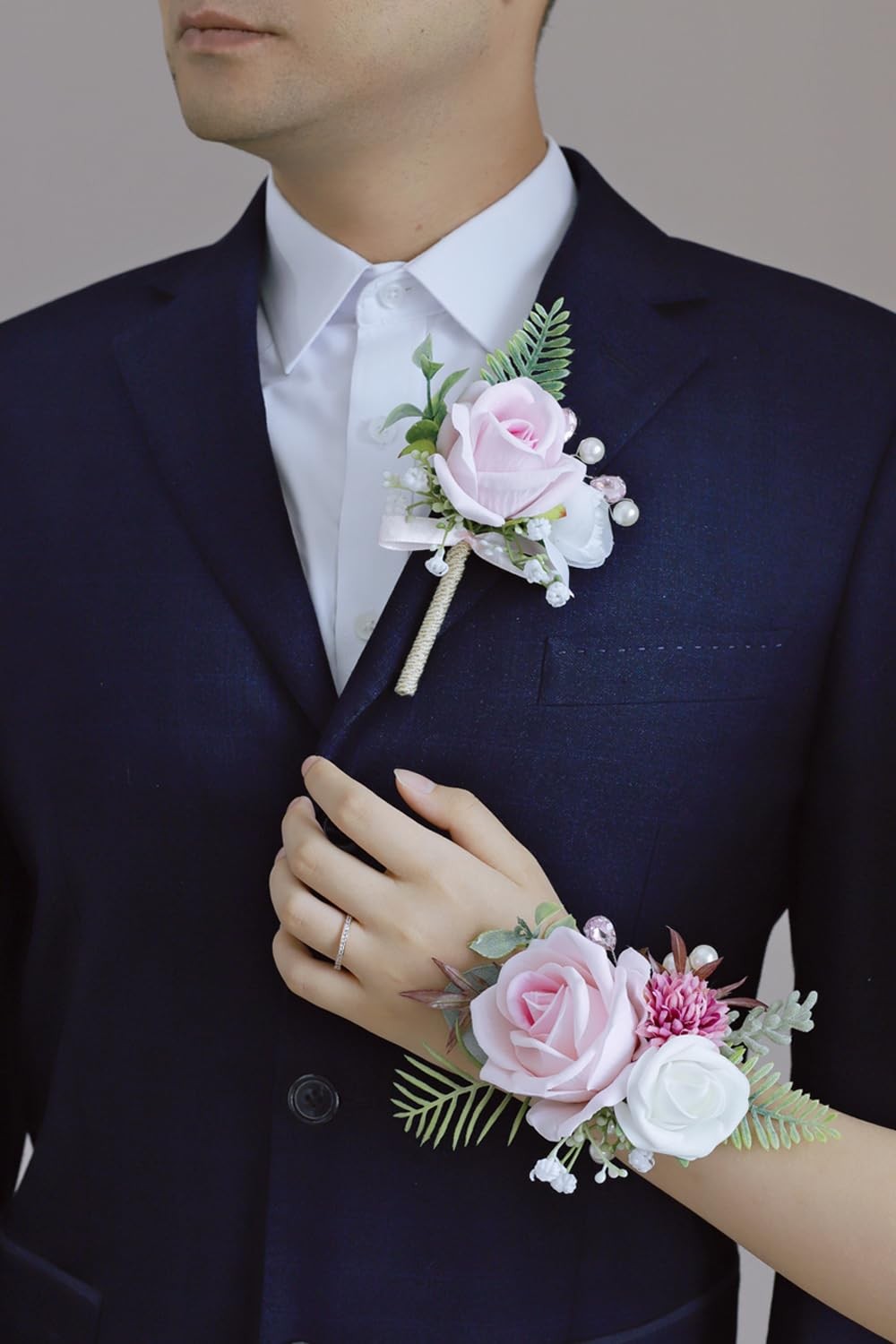 Pink Corsage And Boutonniere Set Prom Wedding Artificial Flower Decor