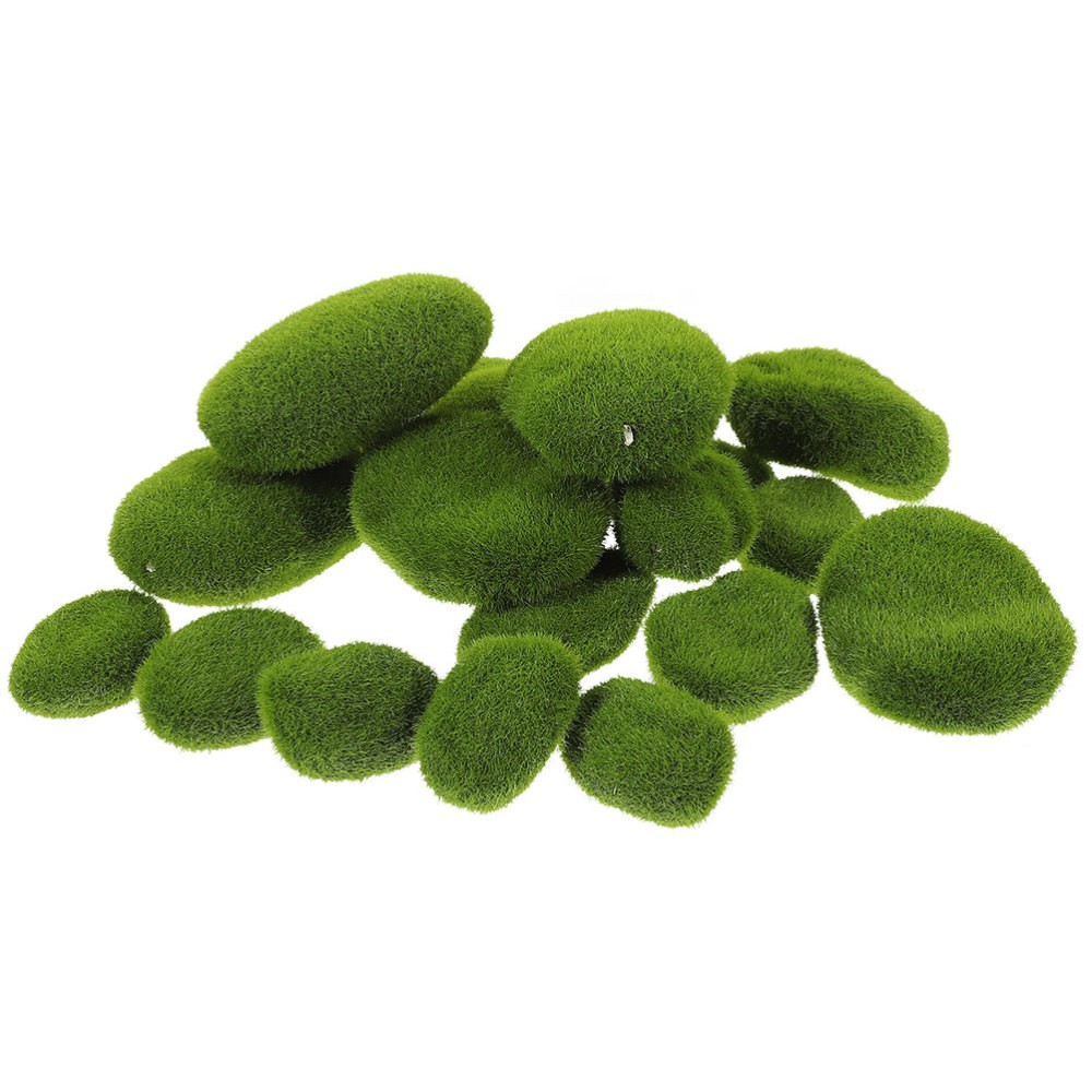 25 Pcs Artificial balls Faux Moss Stone Decorative Lifelike Green Stones
