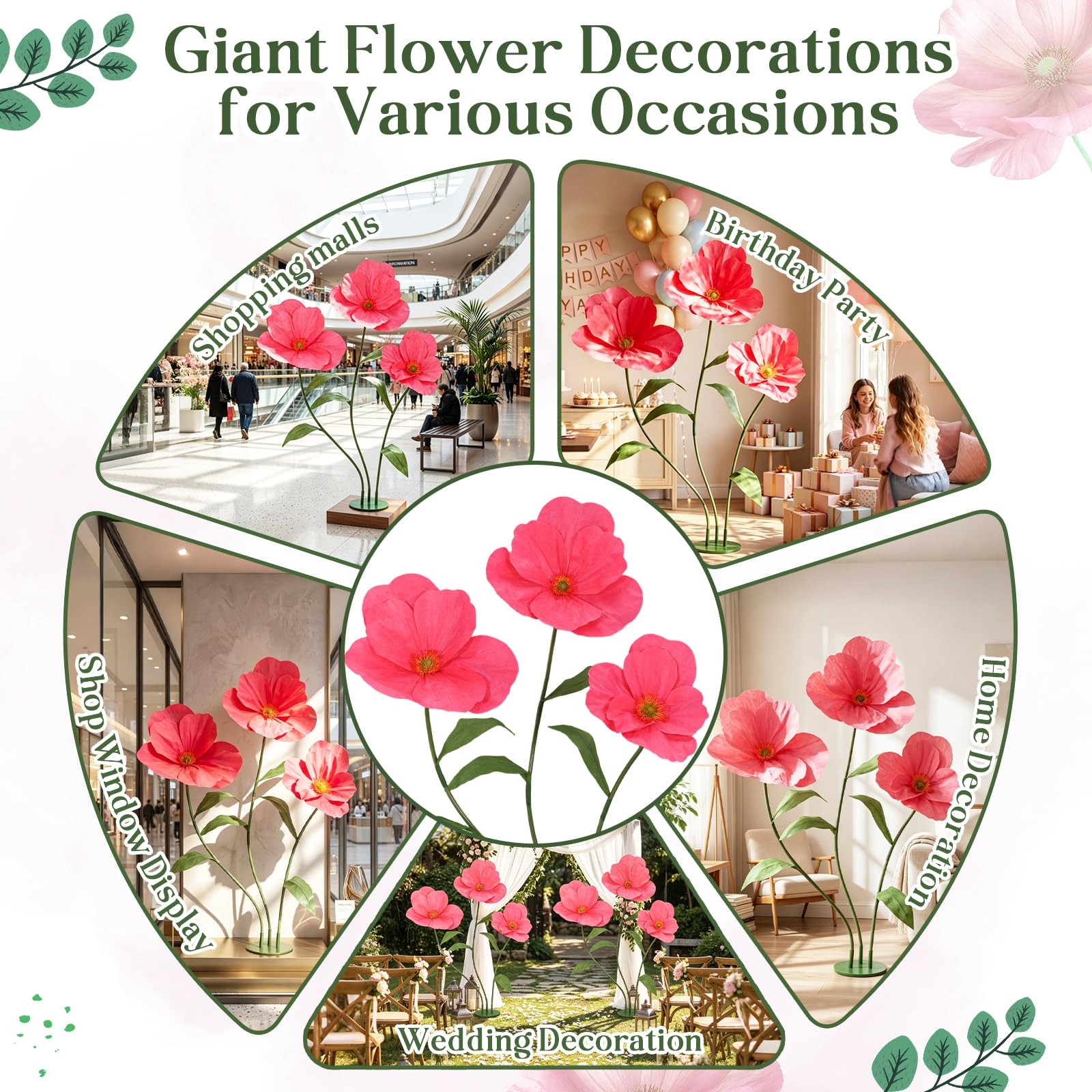 6ft Rose Red Giant Flowers for Decoration with Stand, Large Artificial Poppy,…