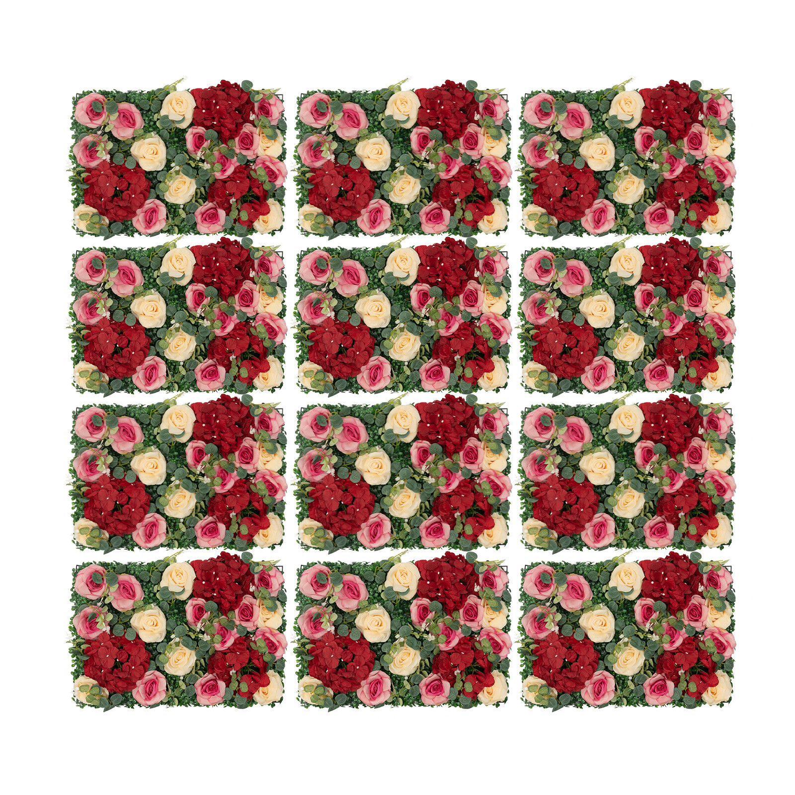 12Pcs Artificial Flower Wall Panel Backdrop Wedding Rose Hydrangea Flower Decor