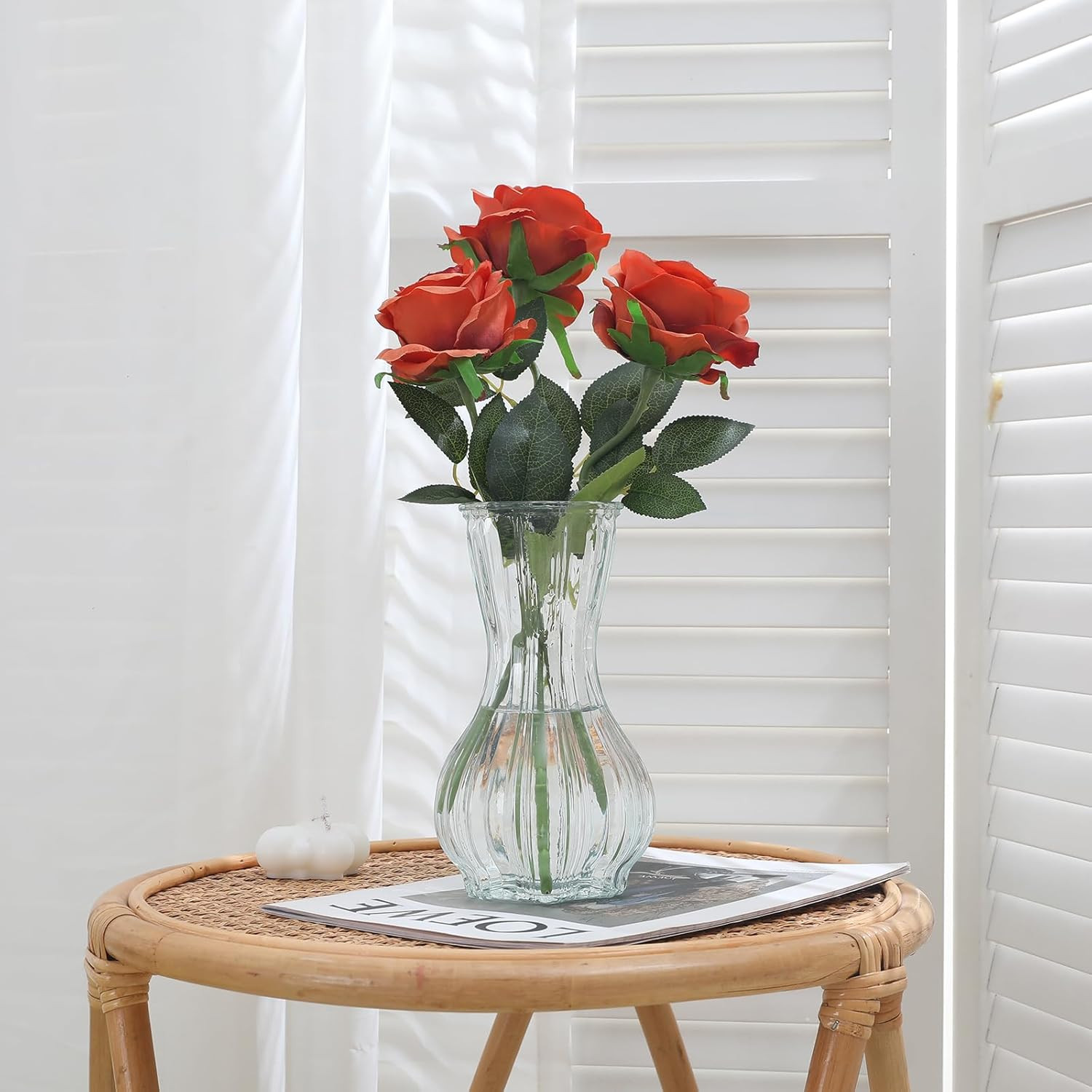 Orange Roses Artificial Flowers -12 Pcs Long Stem Silk Roses, Realistic Fake Ros