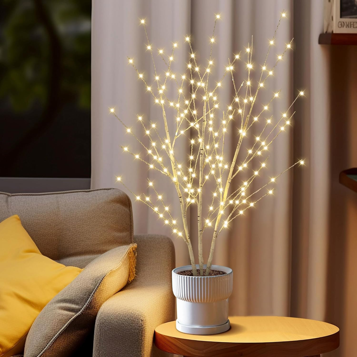 33″ Birch LED Light Tree 180 Lights Twinkling Branch Table Decor With Timer
