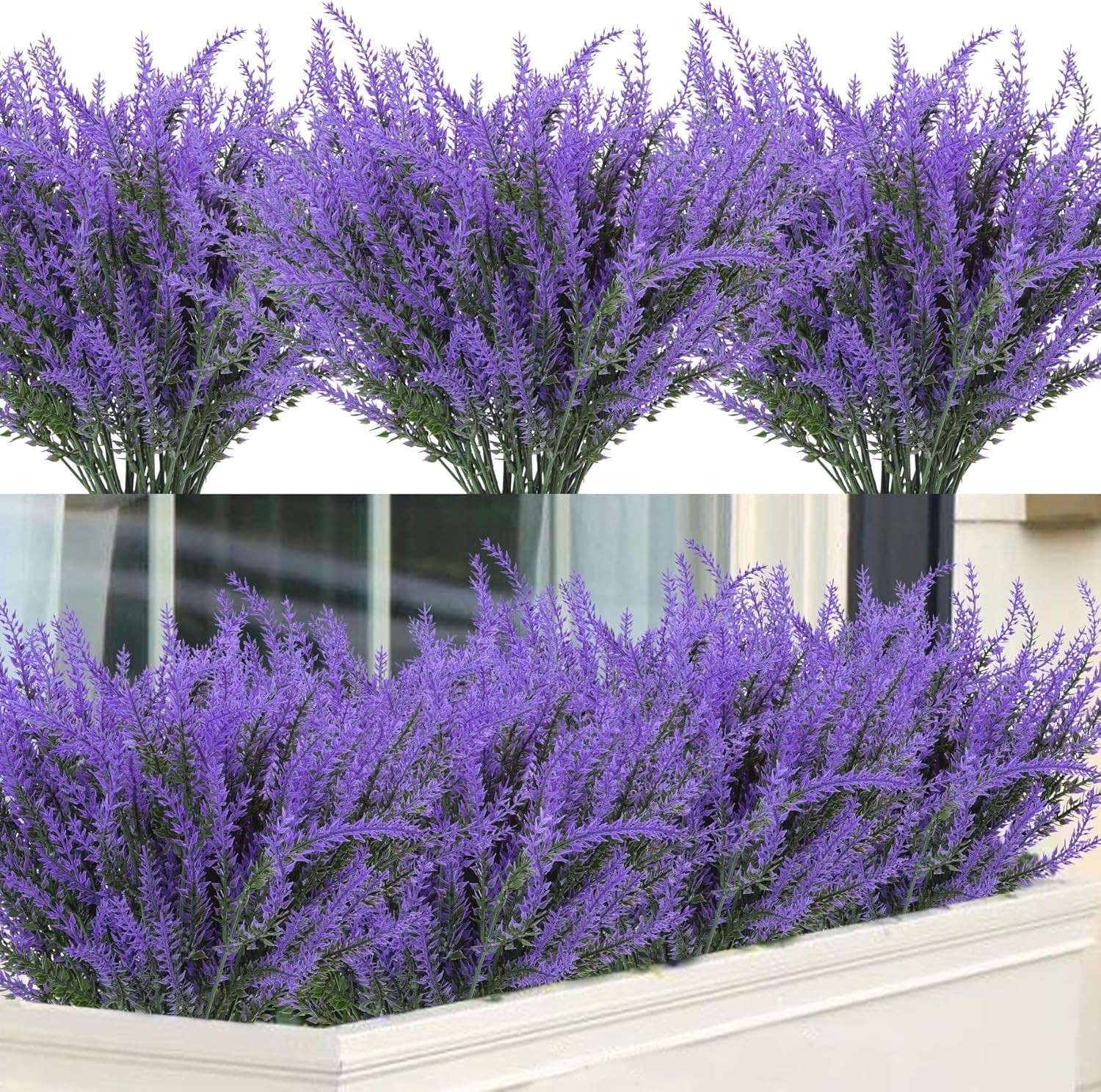 12 Bundles Artificial Lavender Fake Flowers Faux Plastic Plants for Home Wedd…