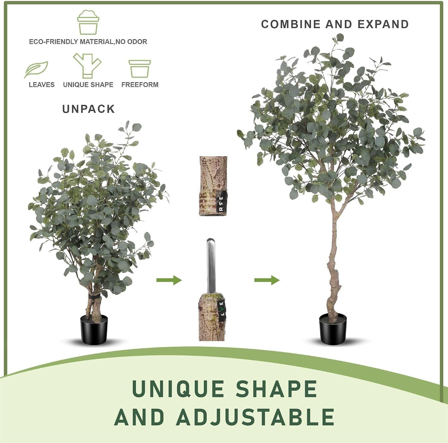 Faux Eucalyptus Tree 6ft with Adjustable Branches – Ideal for Events & Homes
