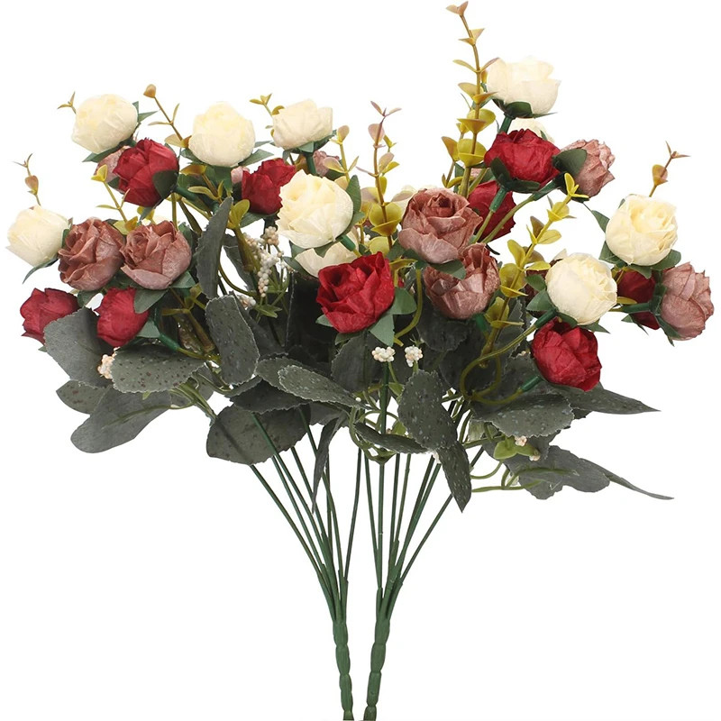 2PCS Artificial Silk Rose Flowers Bouquet Plastic Plants Home Wedding Party Deco