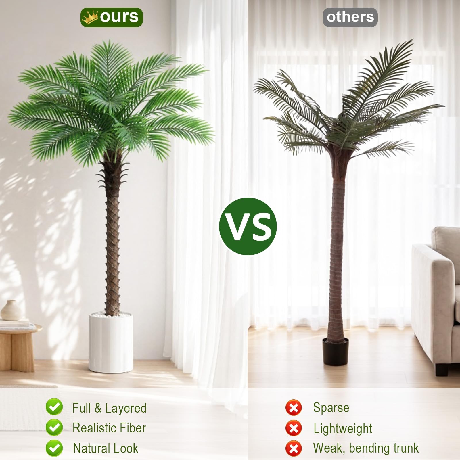 6FT Artificial Phoenix Palm Tree for Outdoors, UV Resistant Fake Coconut Silk…