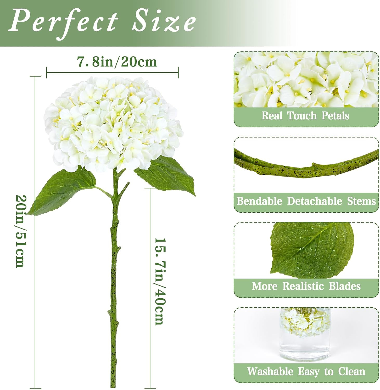 4PCS Hydrangea Artificial Flowers, Real Touch, 20″ Faux Hydrangea Flowers, Latex