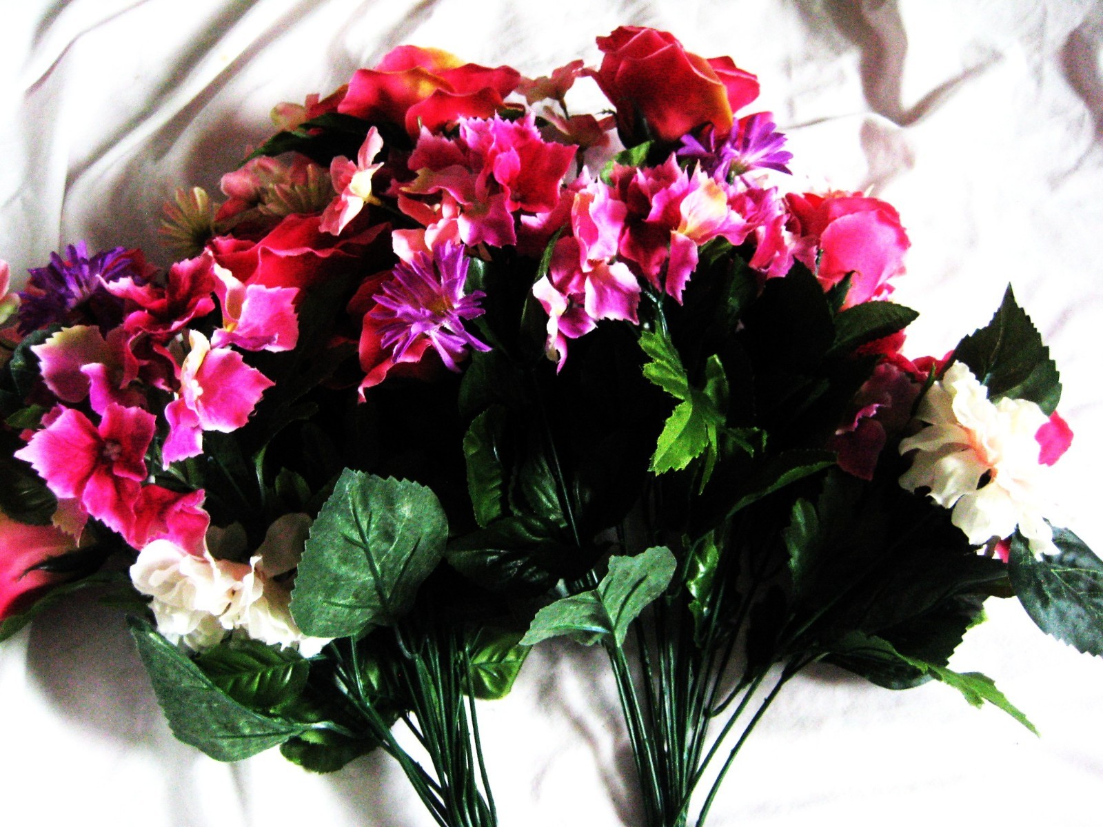 Hobby Lobby artificial flowers` 2 bunches with tag # 151381 mixed species colors