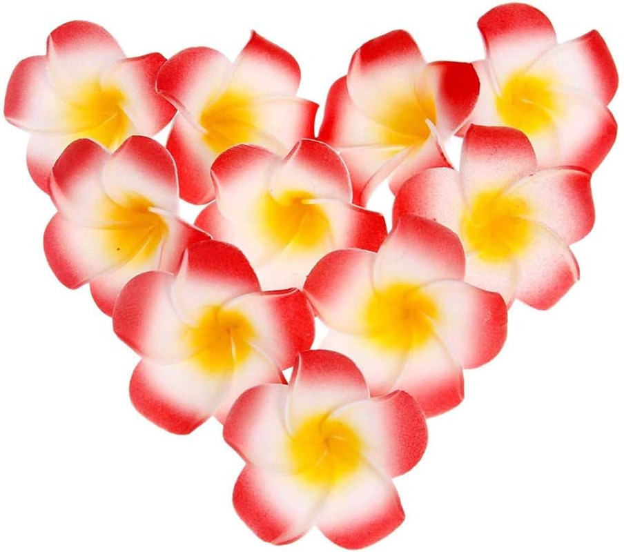 100Pcs Red Foam Hawaiian Frangipani Artificial Plumeria Flower Petals Cap Hair H