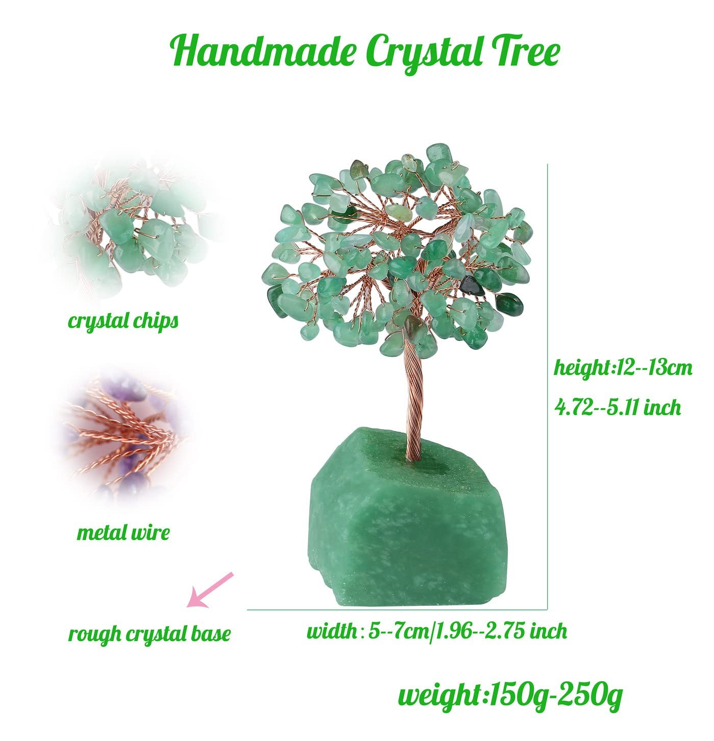 Healing Green Aventurine Crystal Tree – Natural Reiki Gemstone Base with Copp…