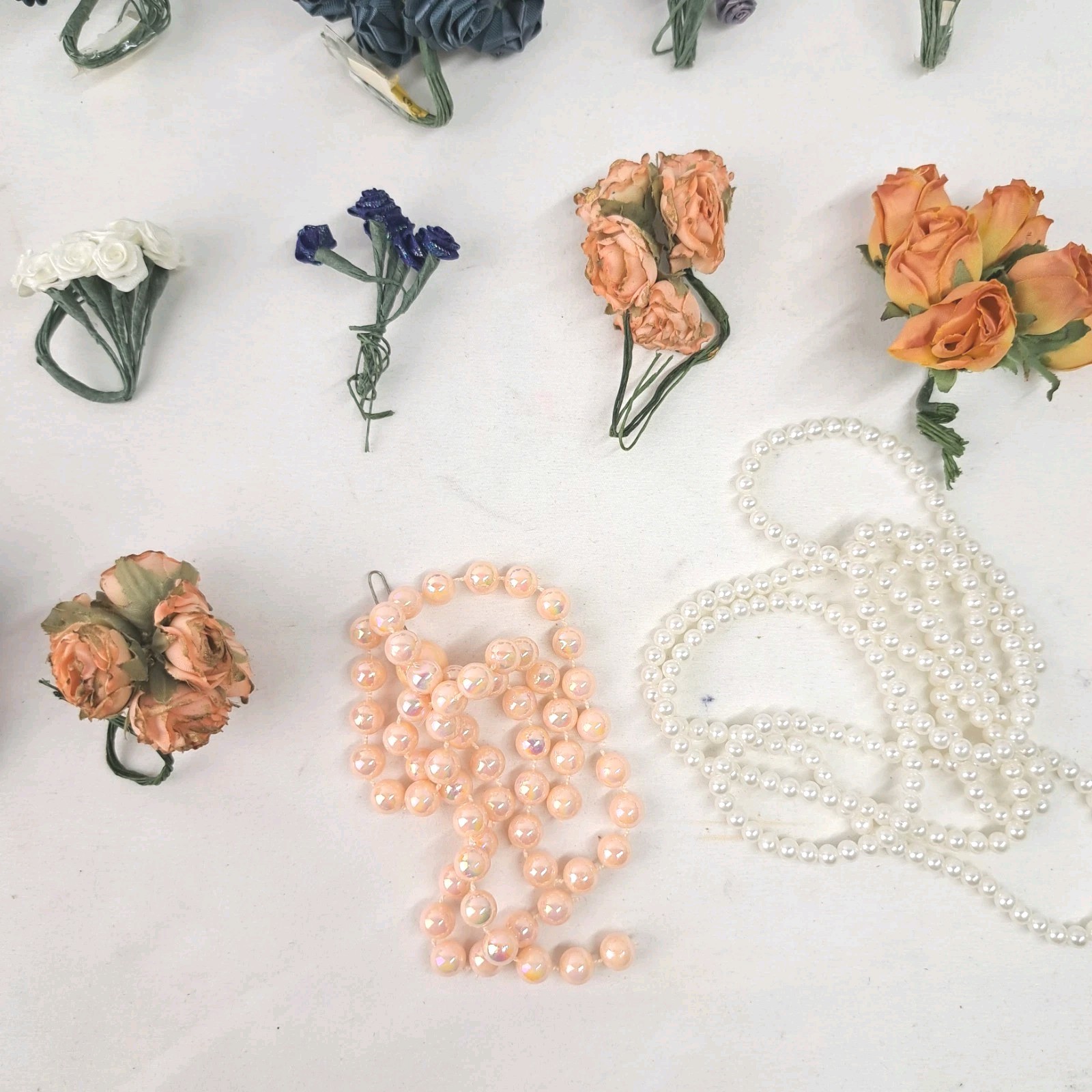 Lot Of 21 Mini Artificial Craft Flowers Embellishments Making DIY With Beads
