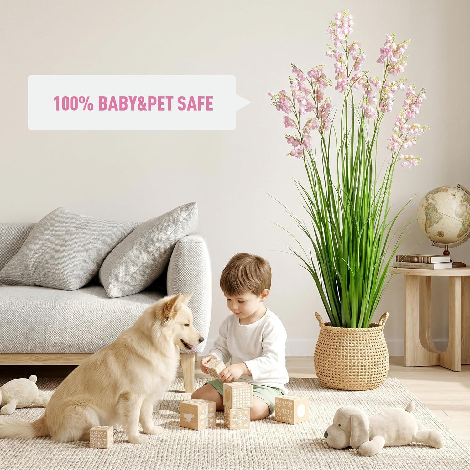 Lily of the Valley & Snake Plant Artificial Decor – 47″ Pink Grass 2Pcs