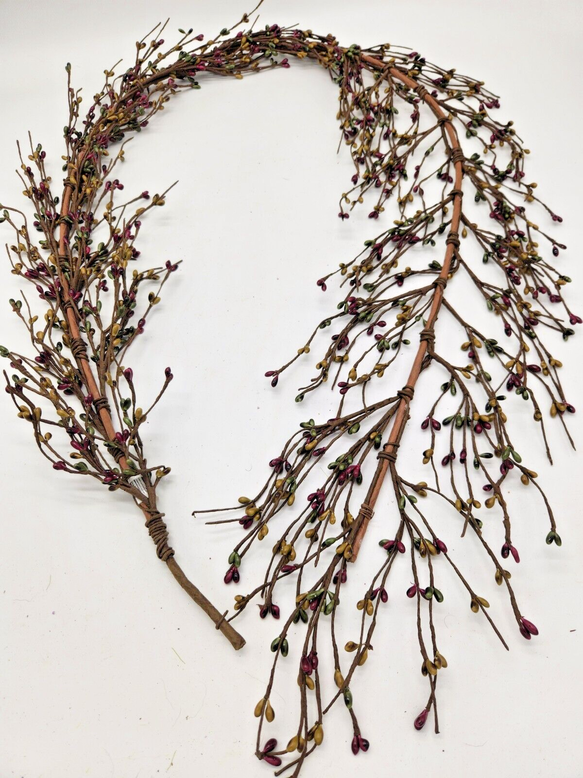 EV-C8 Primitive Pip Berry Garland – Brick, Sage Green & Mustard Color Home Decor