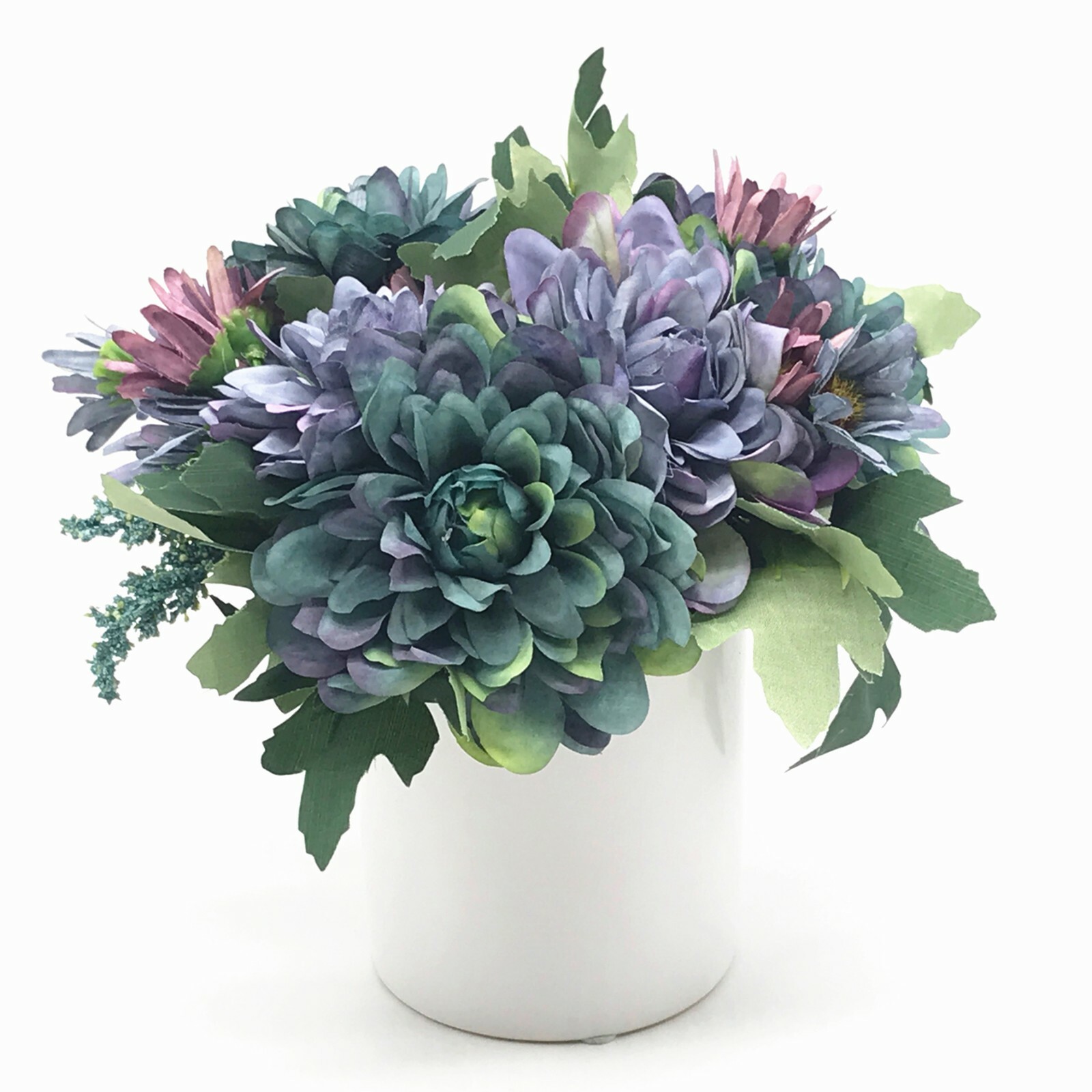 Silk Daisy and Mixed Flower Arrangements in White Ceramic Vase with Faux Water