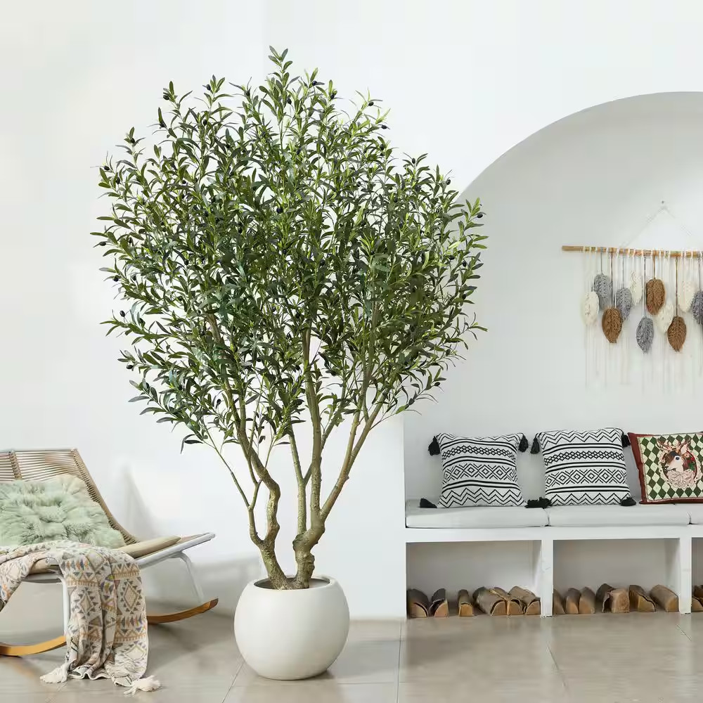8 Ft. Artificial Olive Tree-Faux Silk Plant Fake Tree for Home Office Decor Indo