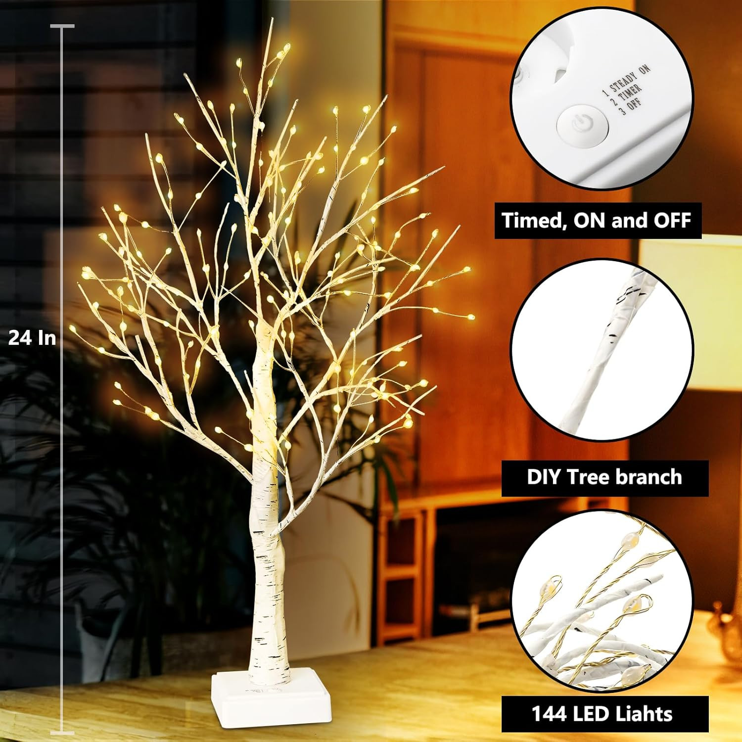 144 LED Birch Tree Lights,Tabletop Bonsai Fairy Light Spirit Tree,DIY Artificial