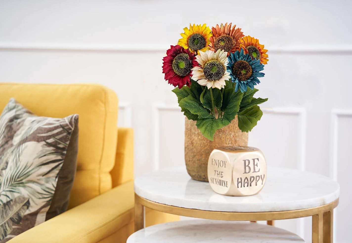 6pcs Artificial Sunflowers Six Colors Fake Sunflowers Bouquet Vintage Fake Si…