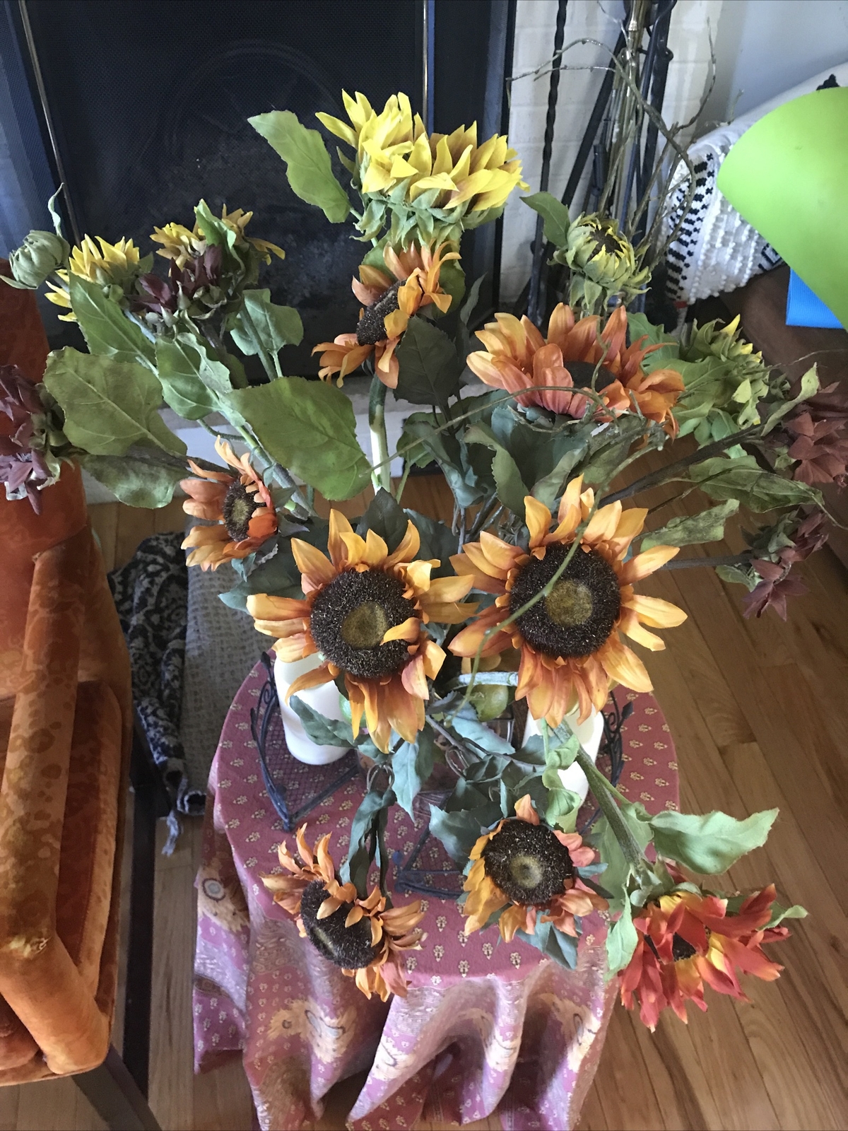 Large Sun Flowers in Glass Vase Silk Summer sunflowers floral Arrangement $125