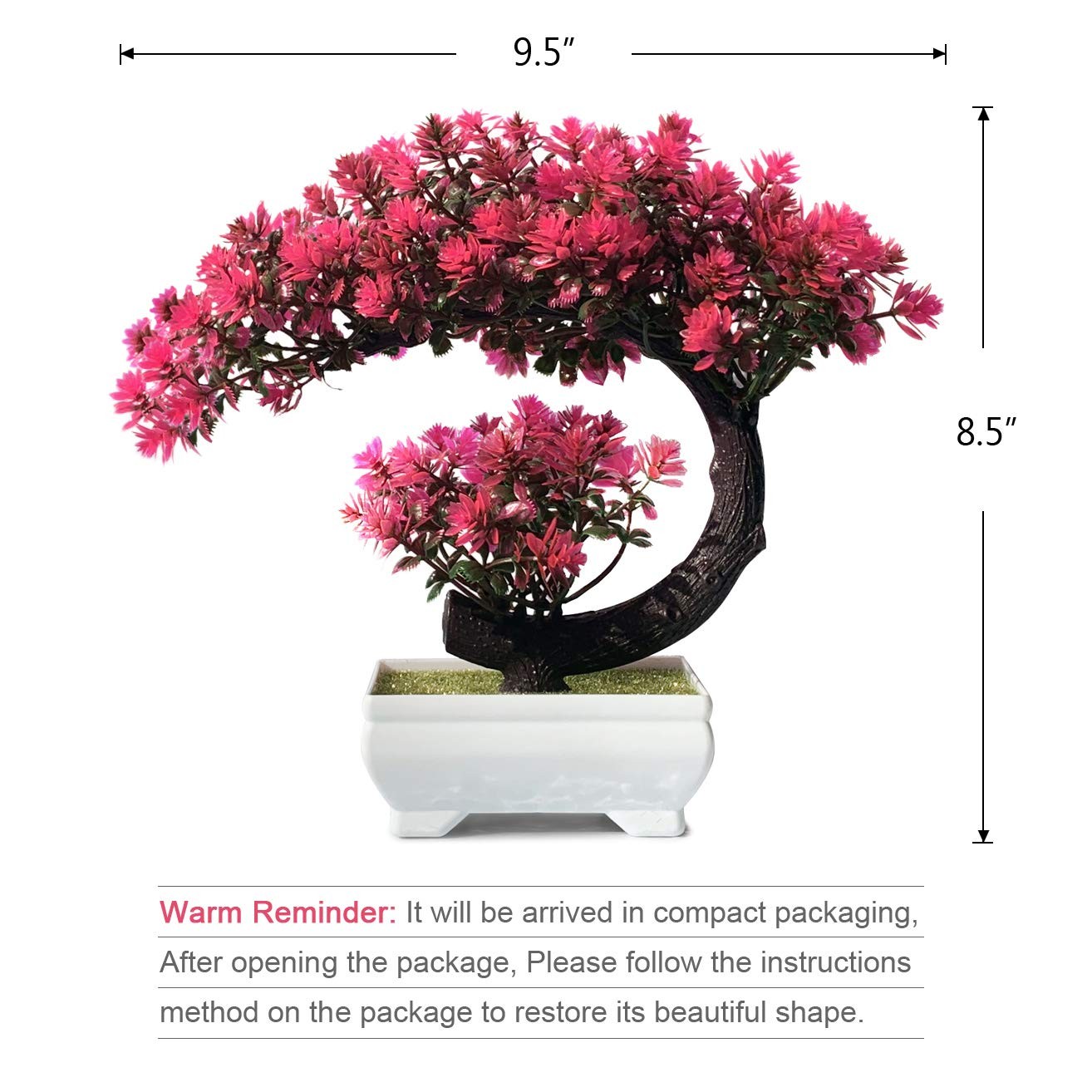 8.5″ Tall Magenta Small Artificial Plants Greenery Desktop Bonsai for Home