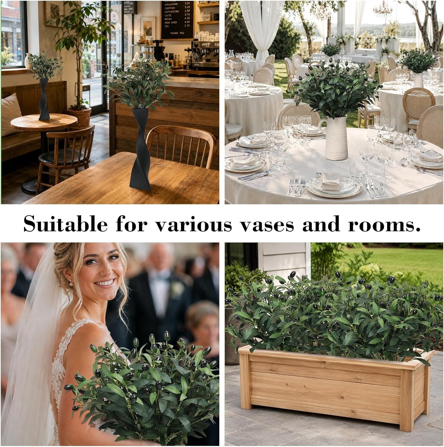 18in 10PCS Artificial Olive Branches for Vase Fake Greenery Stems | Faux Oliv…