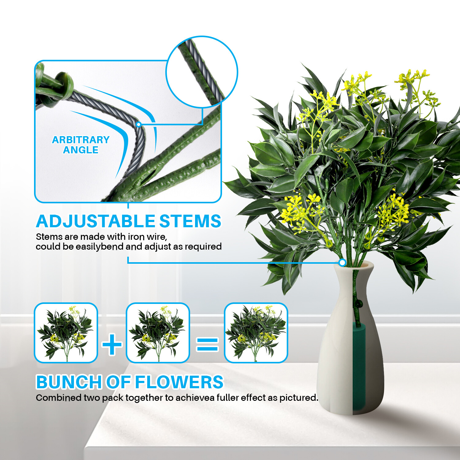 Patio Artificial Flowers 10.5″ Fake Plants Bushes Adjustable Outdoor Dark Green