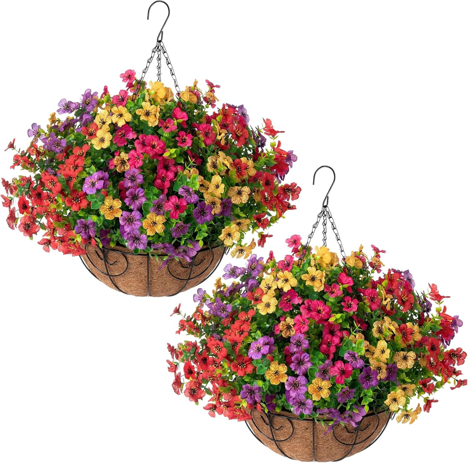 2 Set UV Resistant Faux Daisy Hanging Baskets for Outdoor Spring Decor