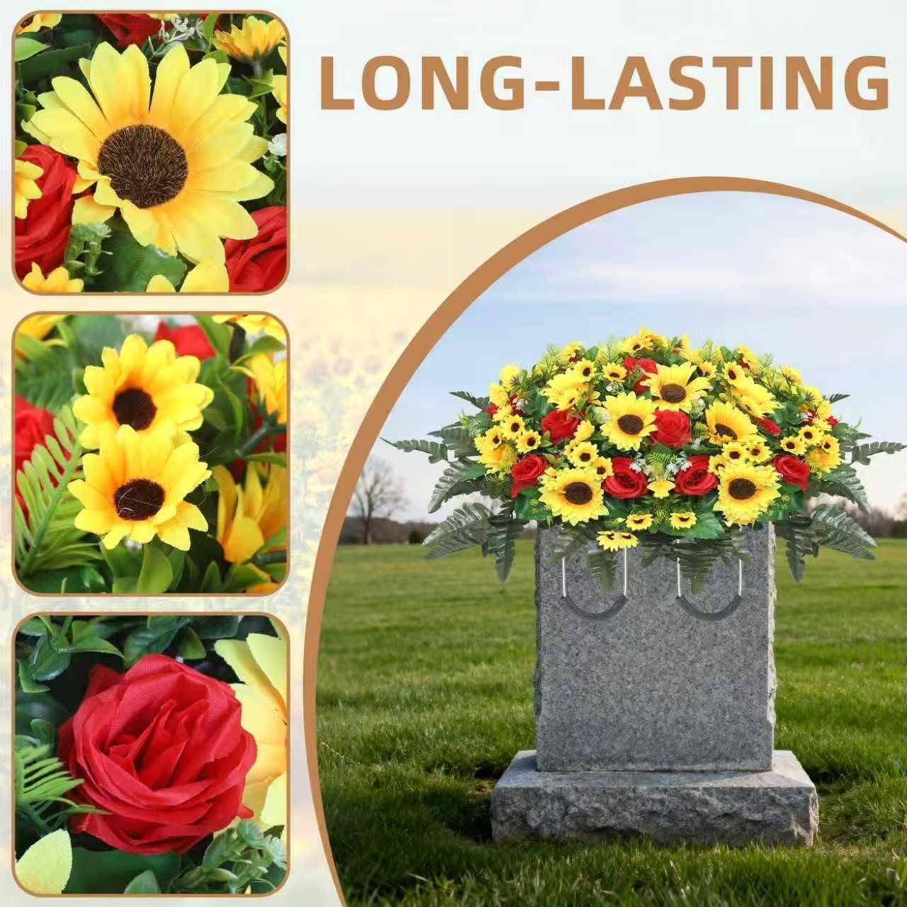 Lodou Artificial Cemetery Flowers for Grave,Headstone Flower Saddle Silk Sunflow